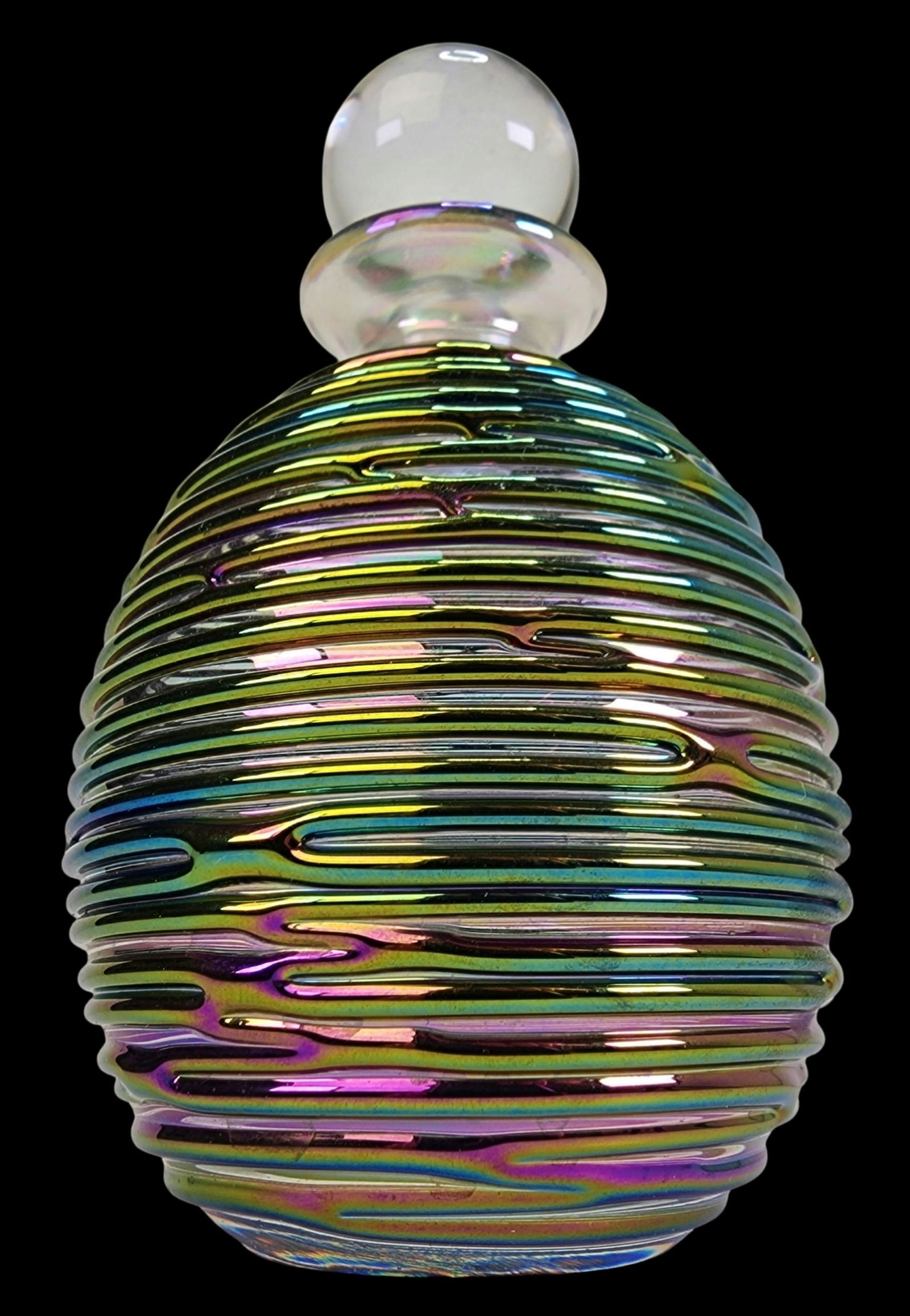 Vintage Handmade Iridescent "Spaghetti" Art Glass Perfume Bottle /w Stopper (1 of 9)