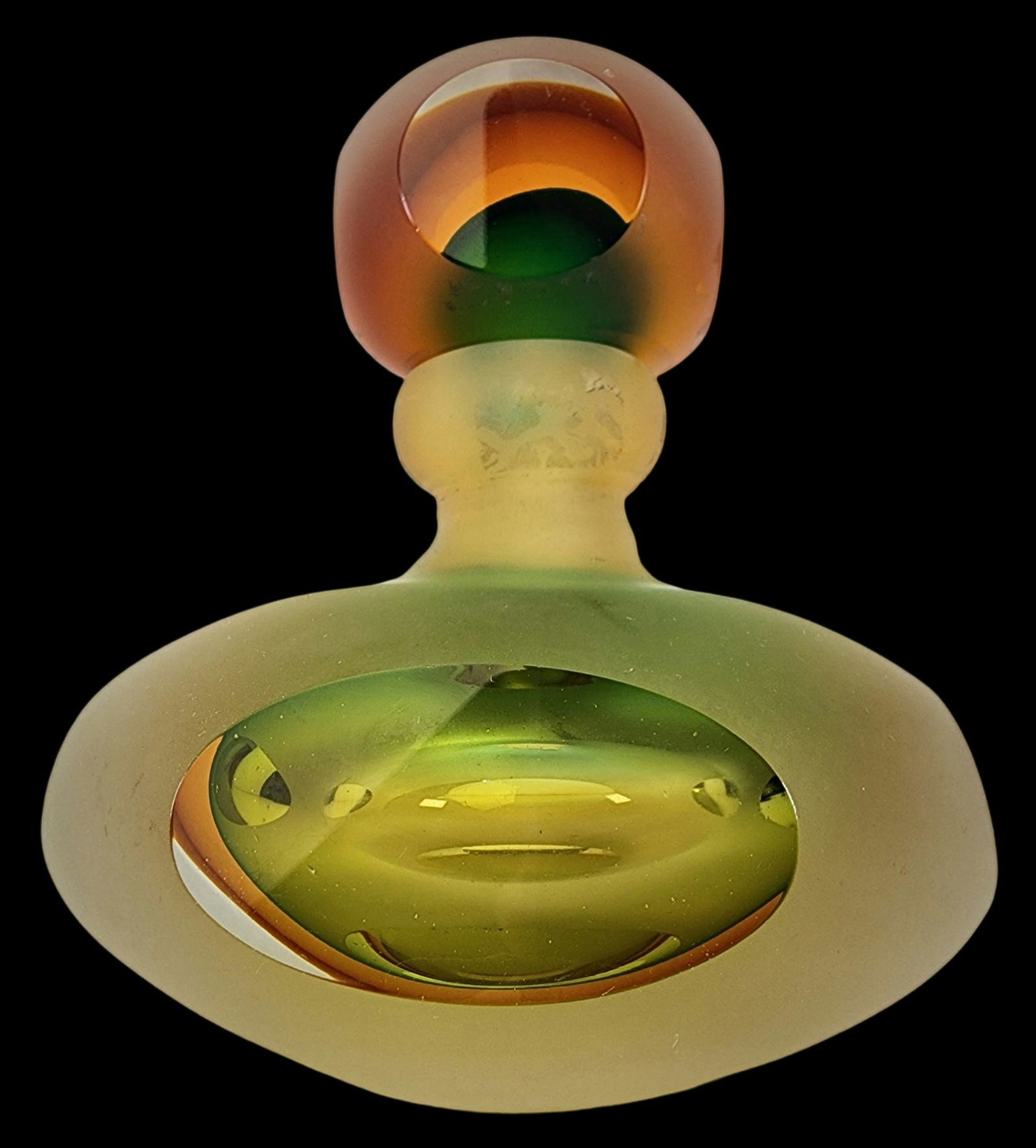 Mid-Century MURANO Yellow, Orange & Green Windowed Sommerso Frosted Art Glass Perfume Bottle (1 of 10)