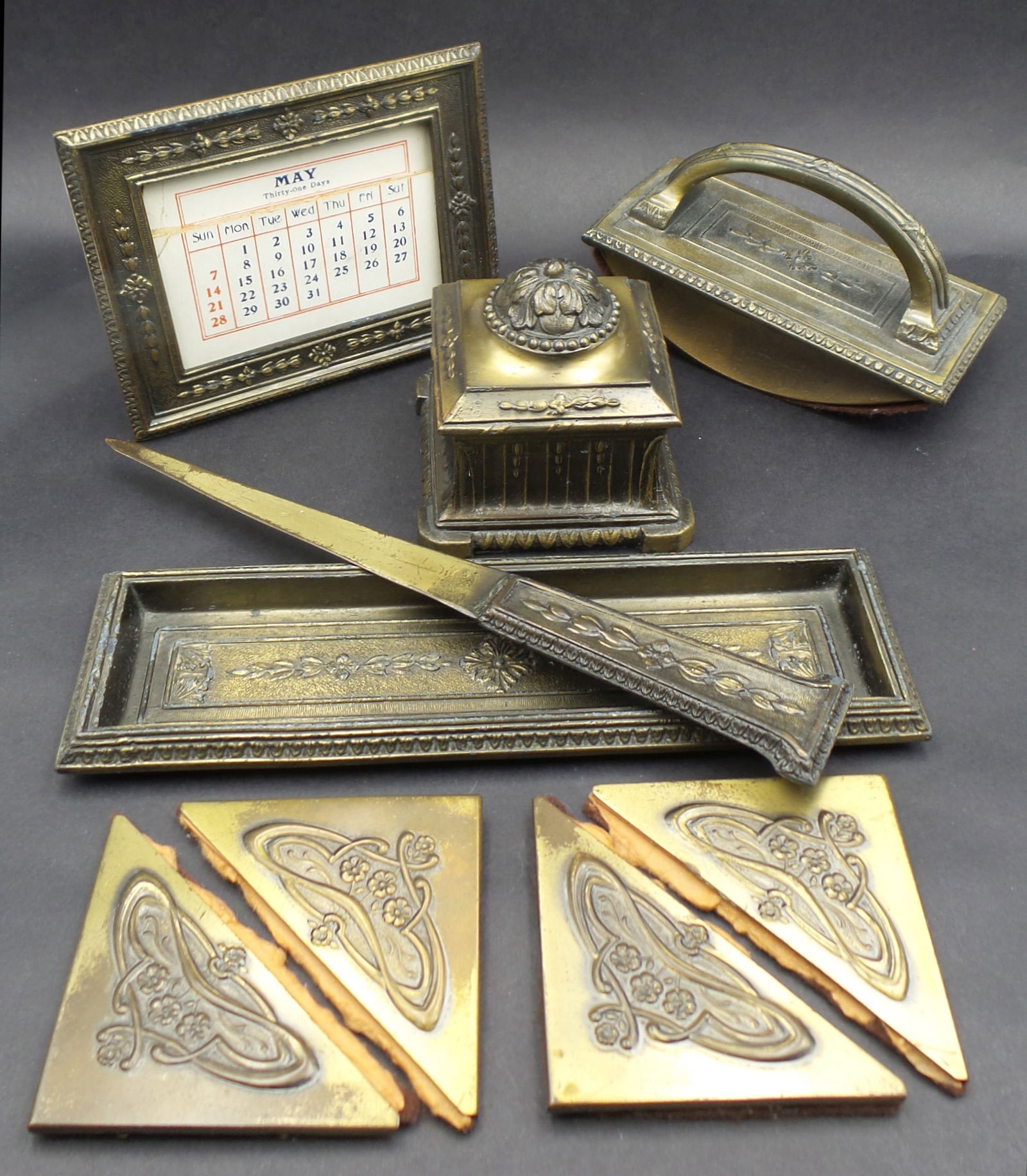 Rare Antique Art Nouveau K&O Kronheim & Oldenbusch Cast Brass Desk Set (1 of 11)
