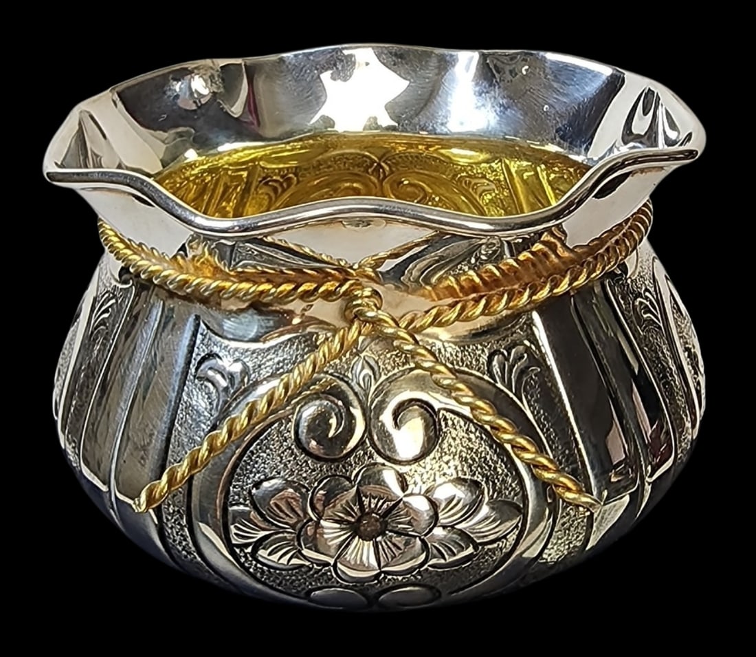 Vintage Judaica HAZORFIM Israel Floral Sterling Silver Bowl /w Original Box (1 of 8)