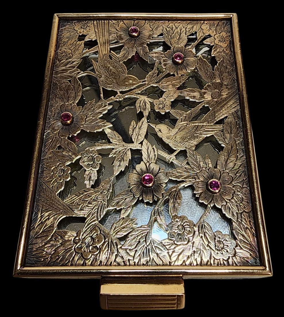Antique HELLUIN-MATTLINGER for BOUCHERON Paris Gilt Silver & Ruby Compact (1 of 12)