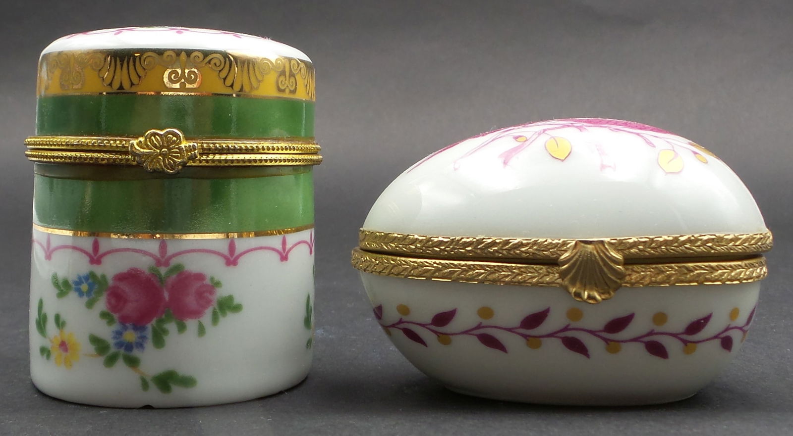 Pair of Vintage Brass Mounted Porcelain Trinket Boxes - One LIMOGES (1 of 11)