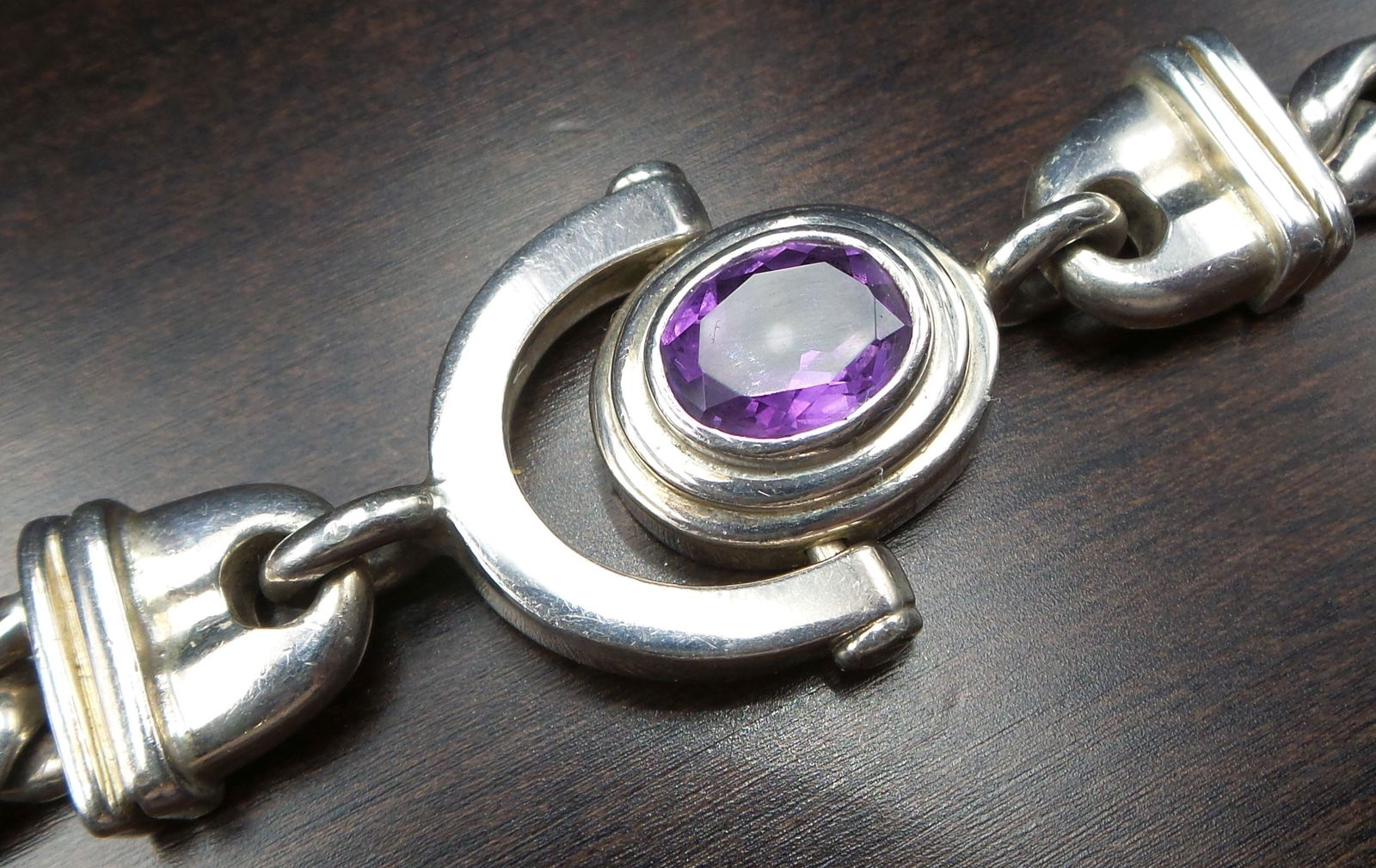 Solid Vintage Sterling Silver & Amethyst Bracelet (1 of 8)