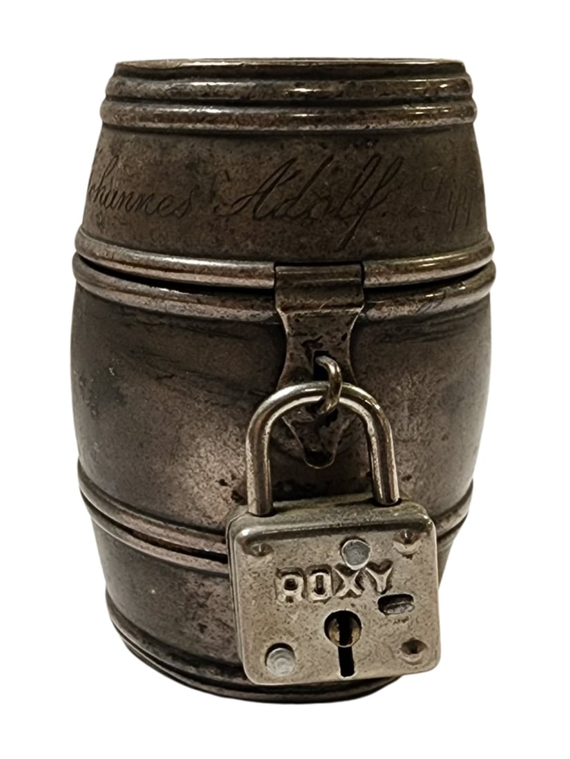 Rare Antique Art Nouveau WMF Germany Silverplate Barrel Coin Savings Bank /w Lock (1 of 5)