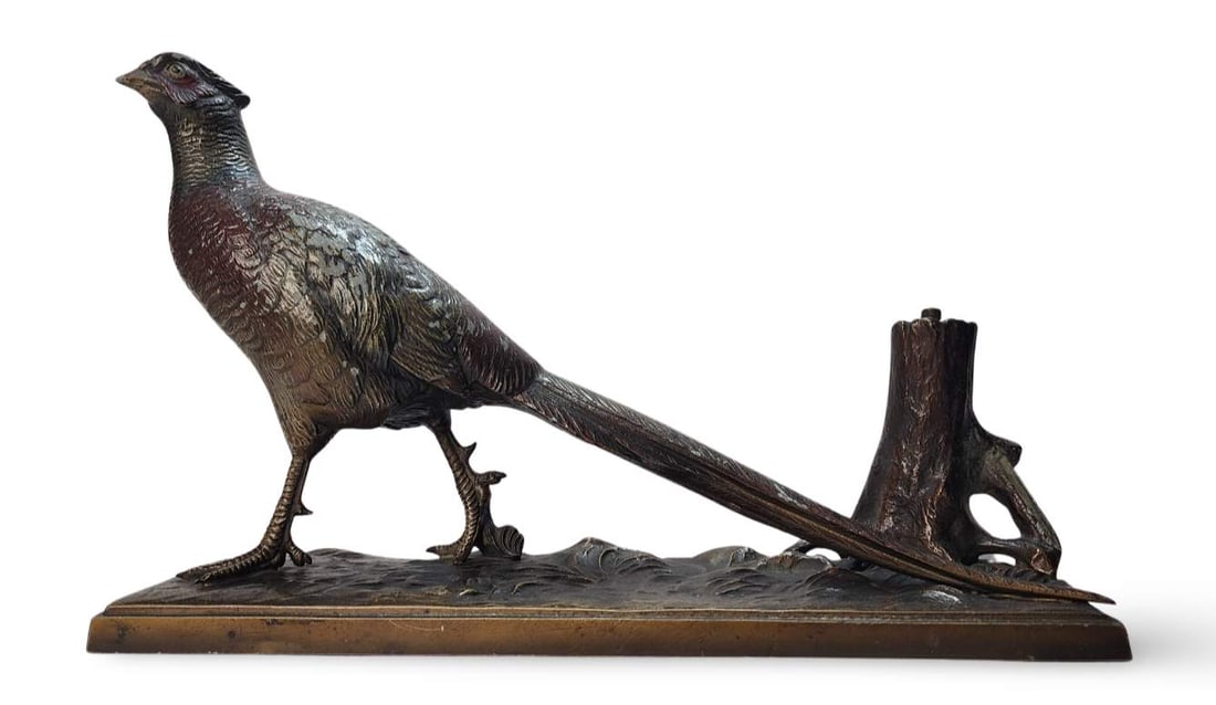 Very Rare Antique European Cold Painted Bronze Pheasant Hunting Cigar / Pipe Lighter Sculpture (1 of 10)