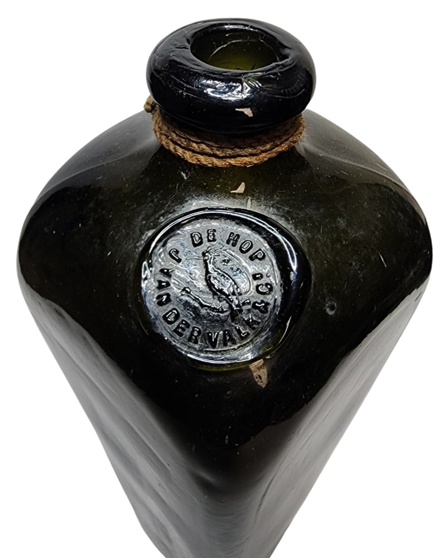 Very Rare Antique ca. 1820 Dutch J. VAN DER VALK Dark Green Glass Case Gin Bottle (1 of 7)