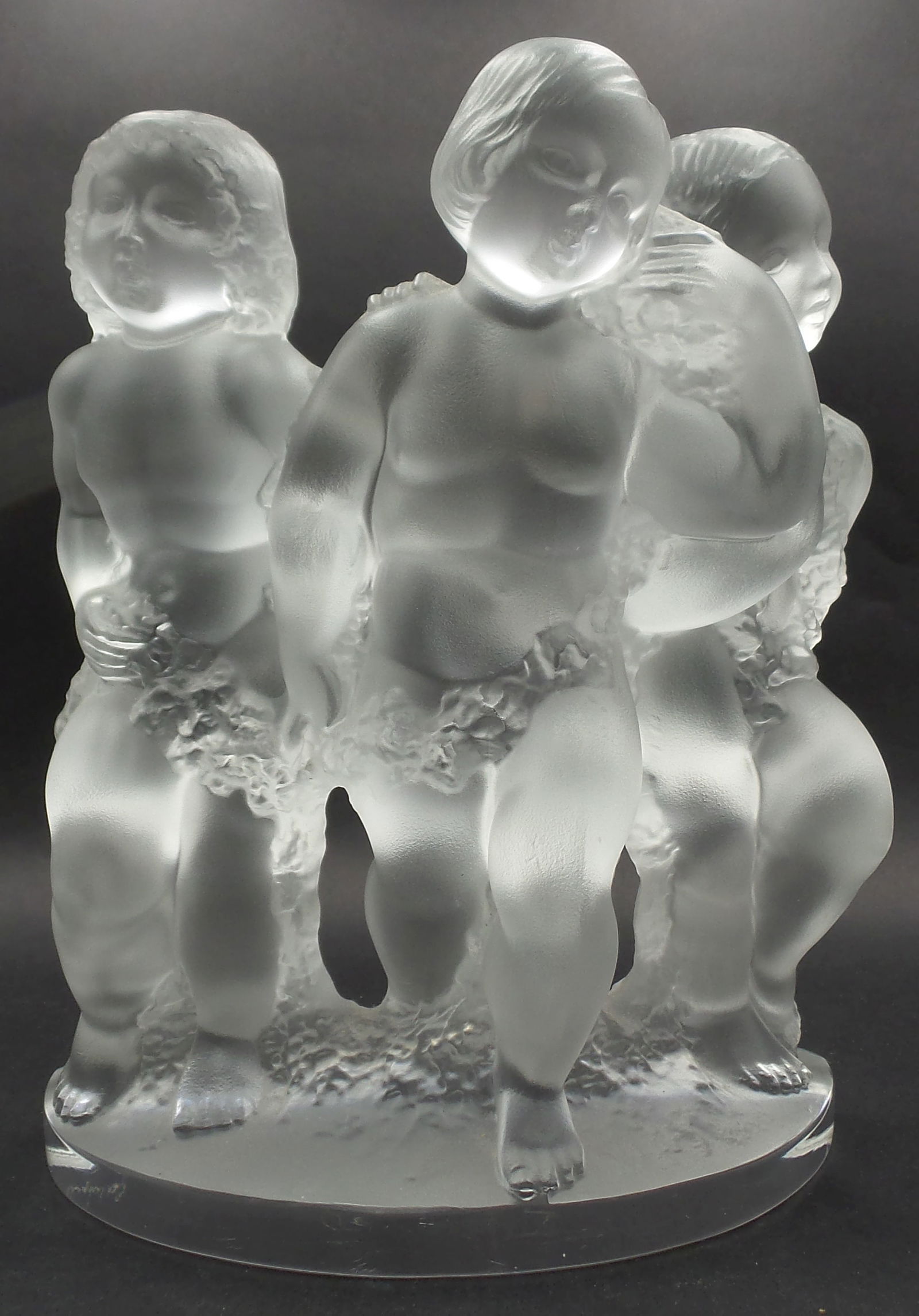 Vintage LALIQUE France "Luxembourg" Frosted Crystal Cherub Trio Figural Group (1 of 9)