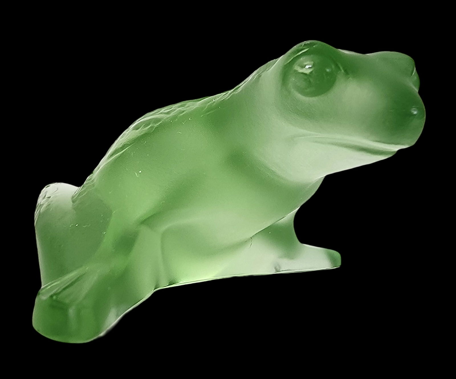 Vintage LALIQUE France Green Frosted Crystal Frog Figurine (1 of 12)