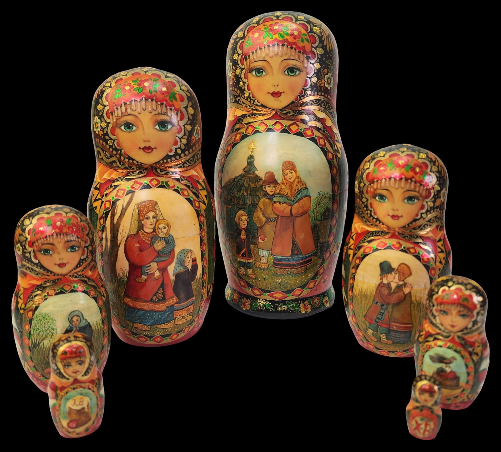 Vintage Russian Hand Painted Wood Matryoshka Nesting Doll Set (1 of 14)