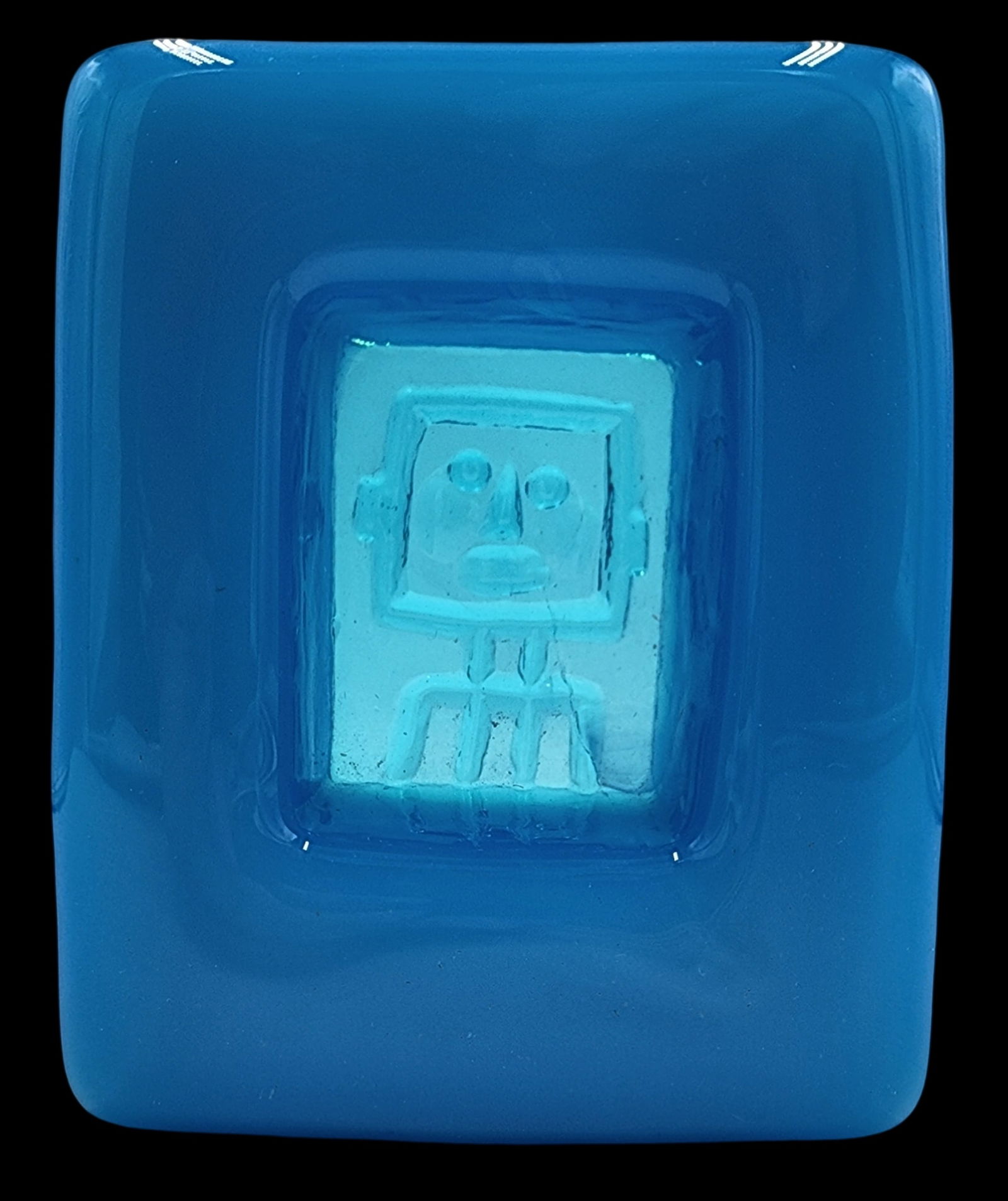 Mid-Century Modern ERIK HOGLUND for KOSTA BODA Sweden Blue Art Glass "Stick Man" Paperweight / Ring (1 of 5)