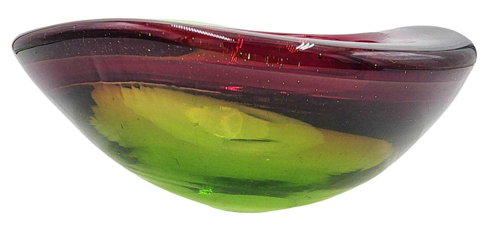 Vintage Mid-Century ca. 1960 MURANO Red & Green Art Glass Bowl (1 of 9)