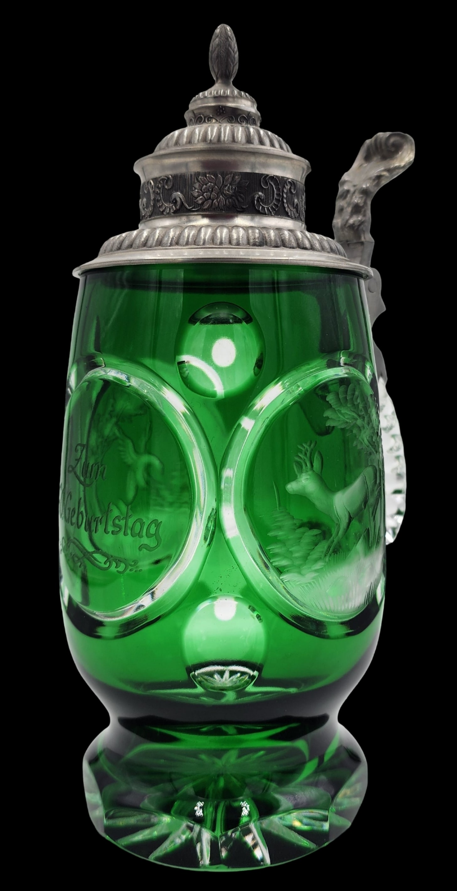 Antique German Green Cut-to-Clear Crystal Stein /w Hunting Theme (1 of 12)