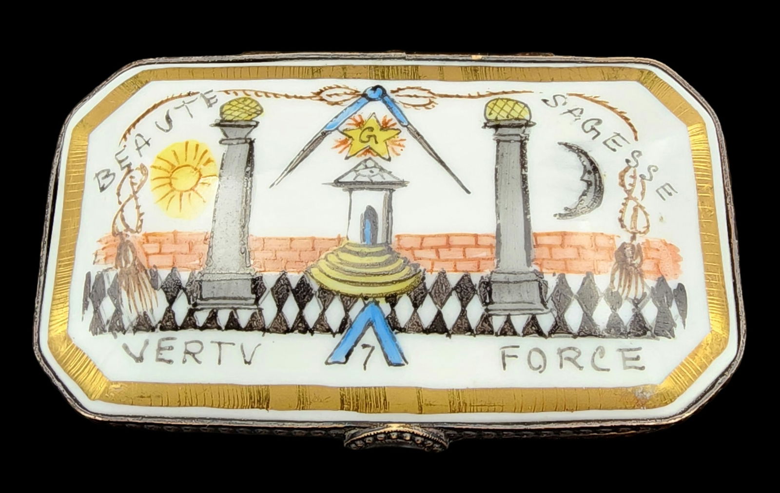 Antique European Hand Painted Porcelain Masonic Trinket Box (1 of 8)
