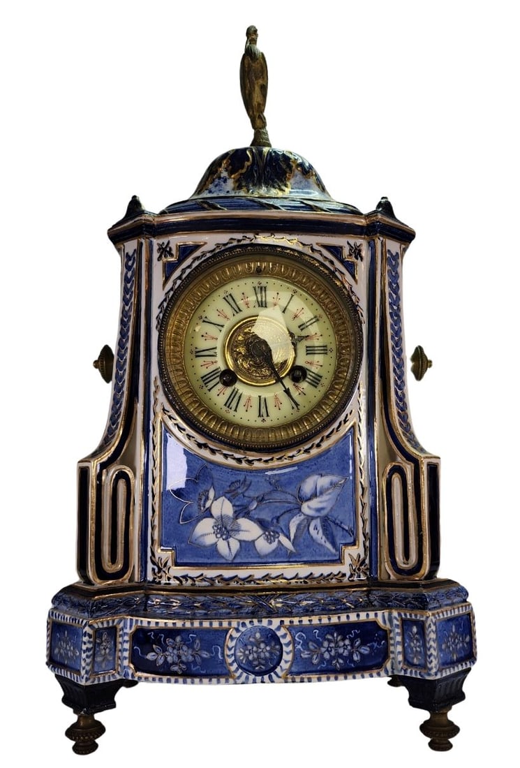 Rare Antique Early 19th Century European Porcelain & Brass Mantel Clock (1 of 13)