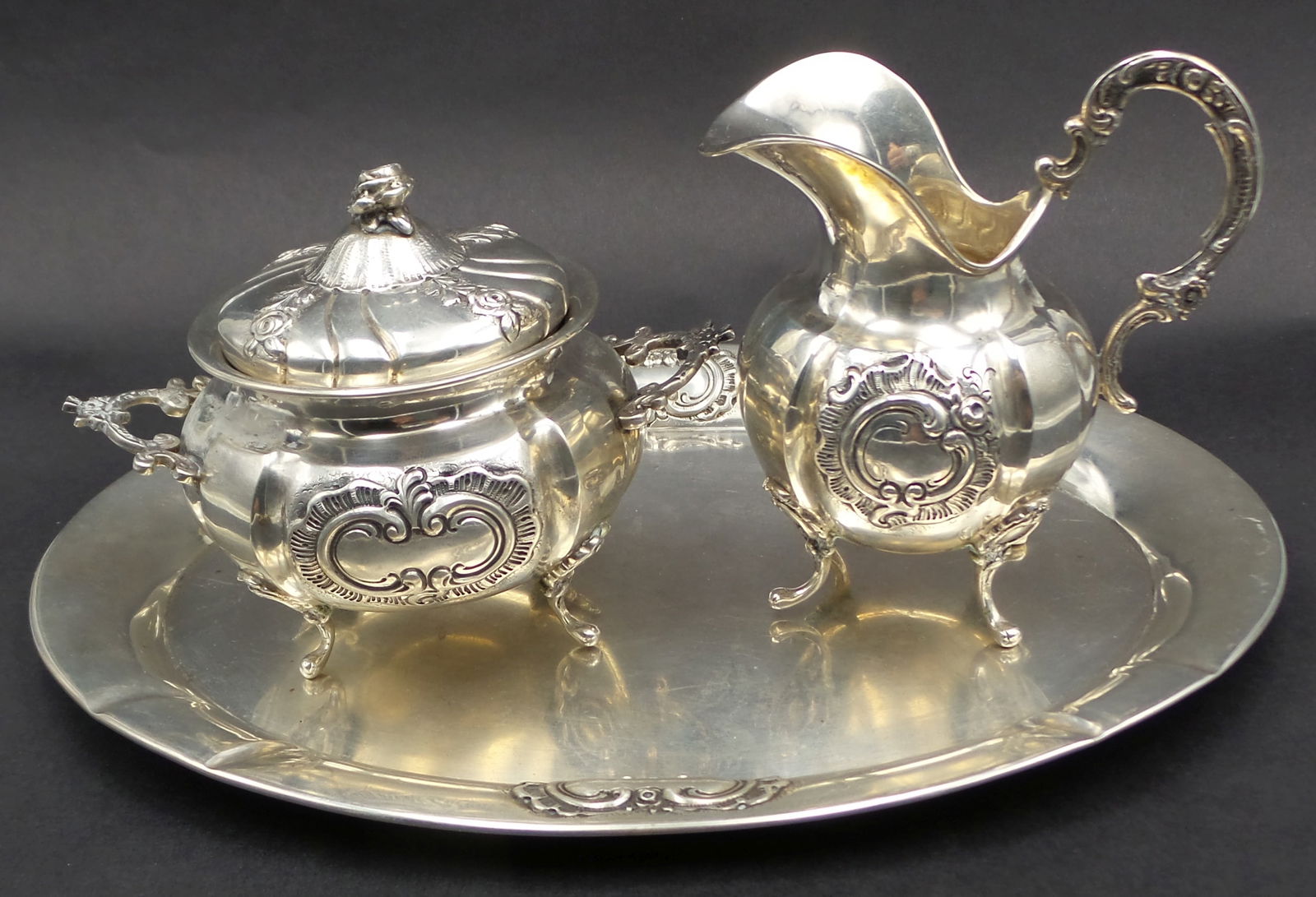 Antique Central German 800 Silver Creamer & Sugar Pot on Tray (1 of 9)