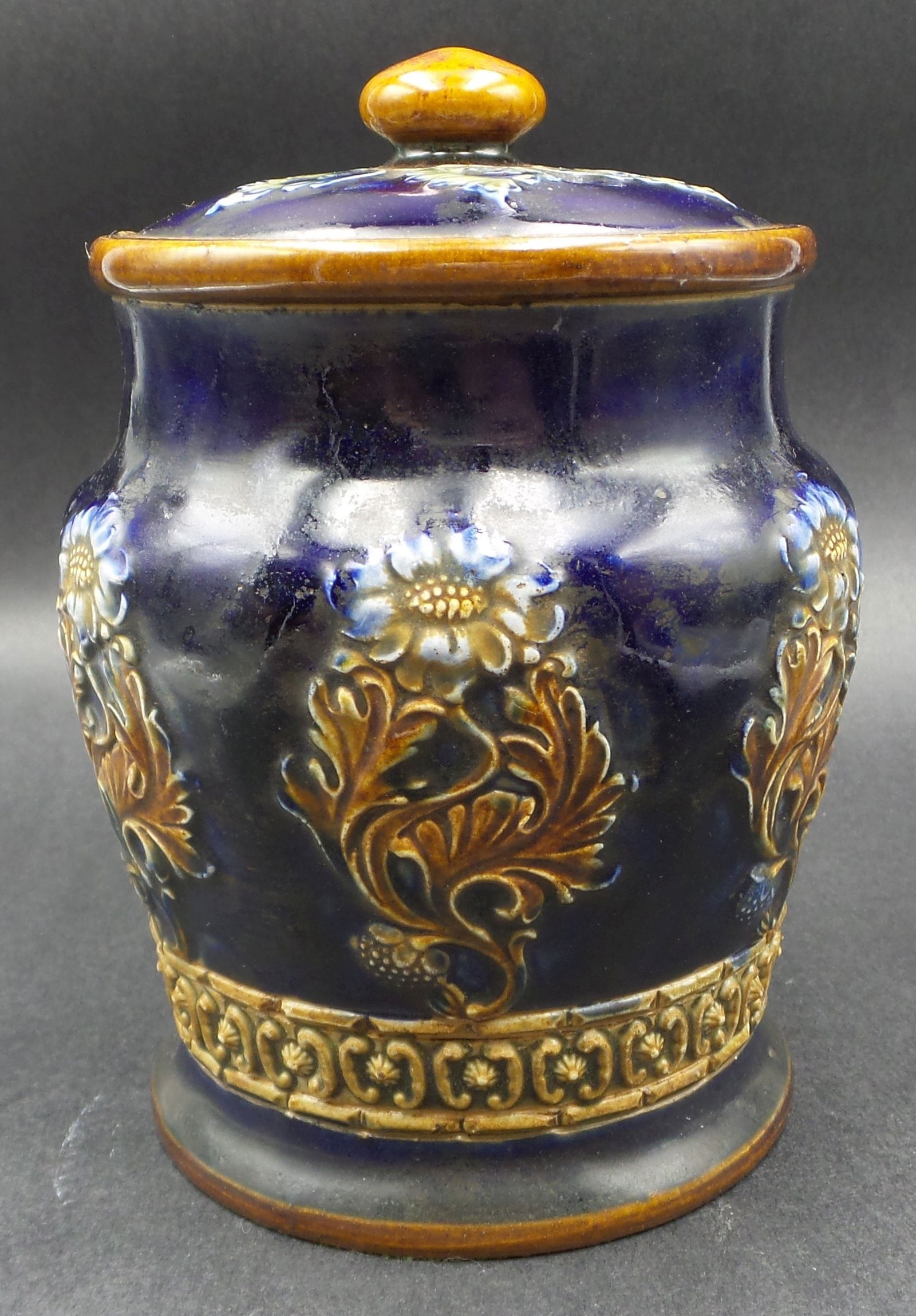 Antique DOULTON LAMBETH England Blue Ceramic Tobacco Jar (1 of 4)