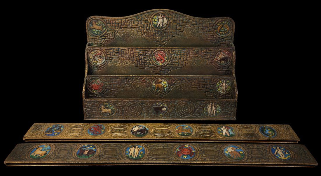 Rare Antique TIFFANY & CO Zodiac Pattern Enameled Desk Set /w Blotter Ends & Letter Rack (1 of 13)