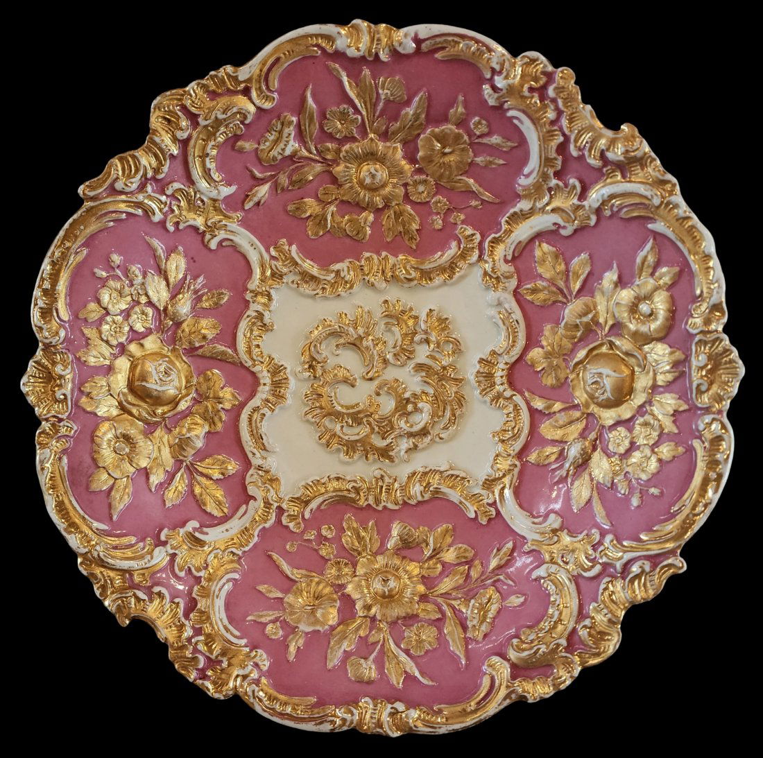 Antique E.A. LEUTERITZ MEISSEN Hand Painted Pink & White Ceremonial Porcelain Plate/Bowl (1 of 3)