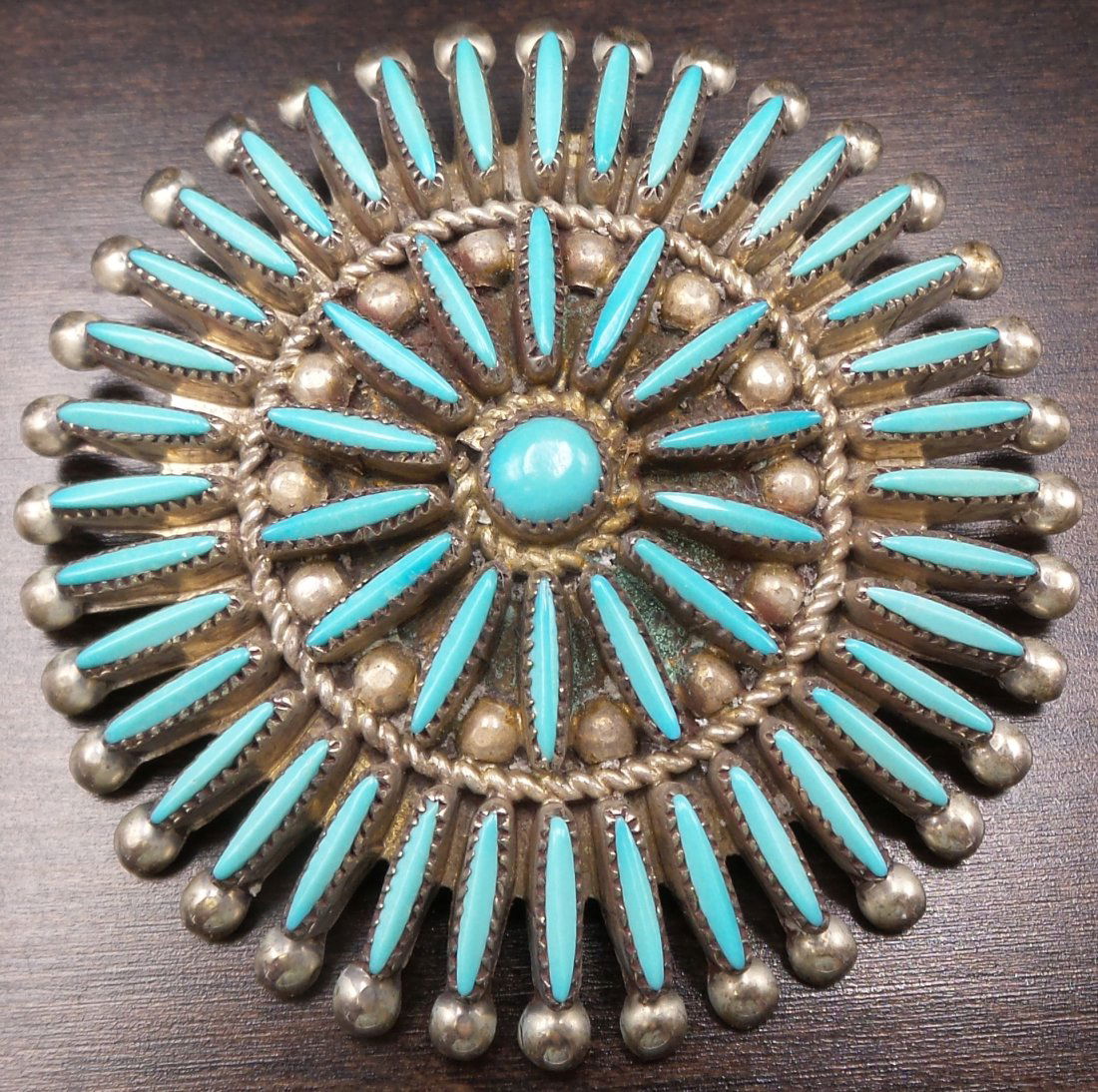 Rare LANCE & CORDELIA WAATSA Zuni Native American Sterling Silver & Needlepoint Turquoise Pendant (1 of 5)