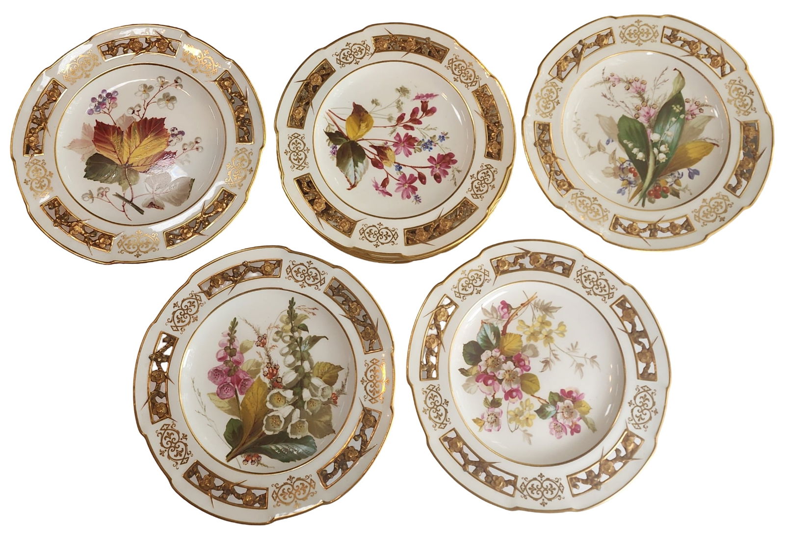 Set of 14 Antique WEDGWOOD Hand Painted Pierced Porcelain Plates (1 of 16)