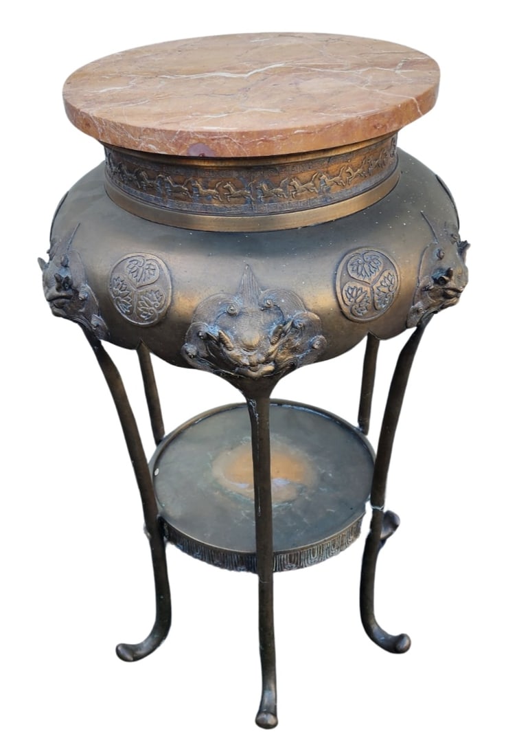 Rare Antique 19th Century Japanese Meiji Period Cast Bronze Side / Lamp Table (1 of 12)