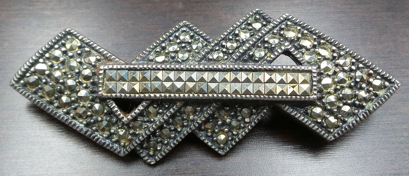 Vintage Mid-Century Sterling Silver & Marcasite Designer Brooch - Signed (1 of 5)