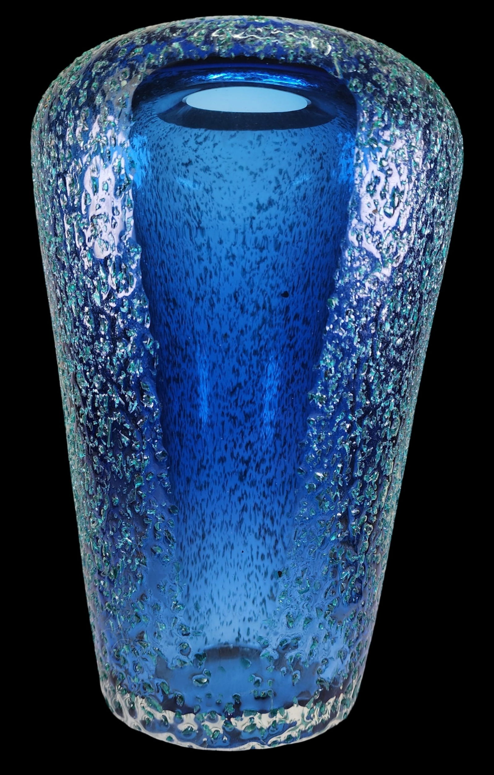 Rare Vintage Murano Italy Textured Azure Art Glass Vase attrib. to ALESSANDRO MANDRUZZATO (1 of 9)