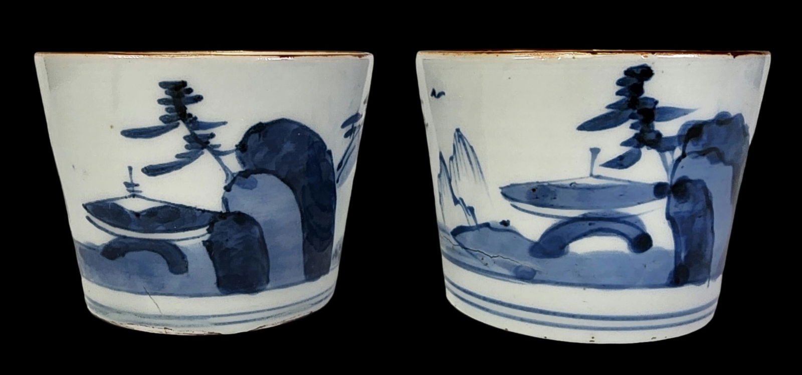 Pair of Antique Edo Period Japanese Soba-Choku Choko Blue Underglaze Cups / Bowls (1 of 7)
