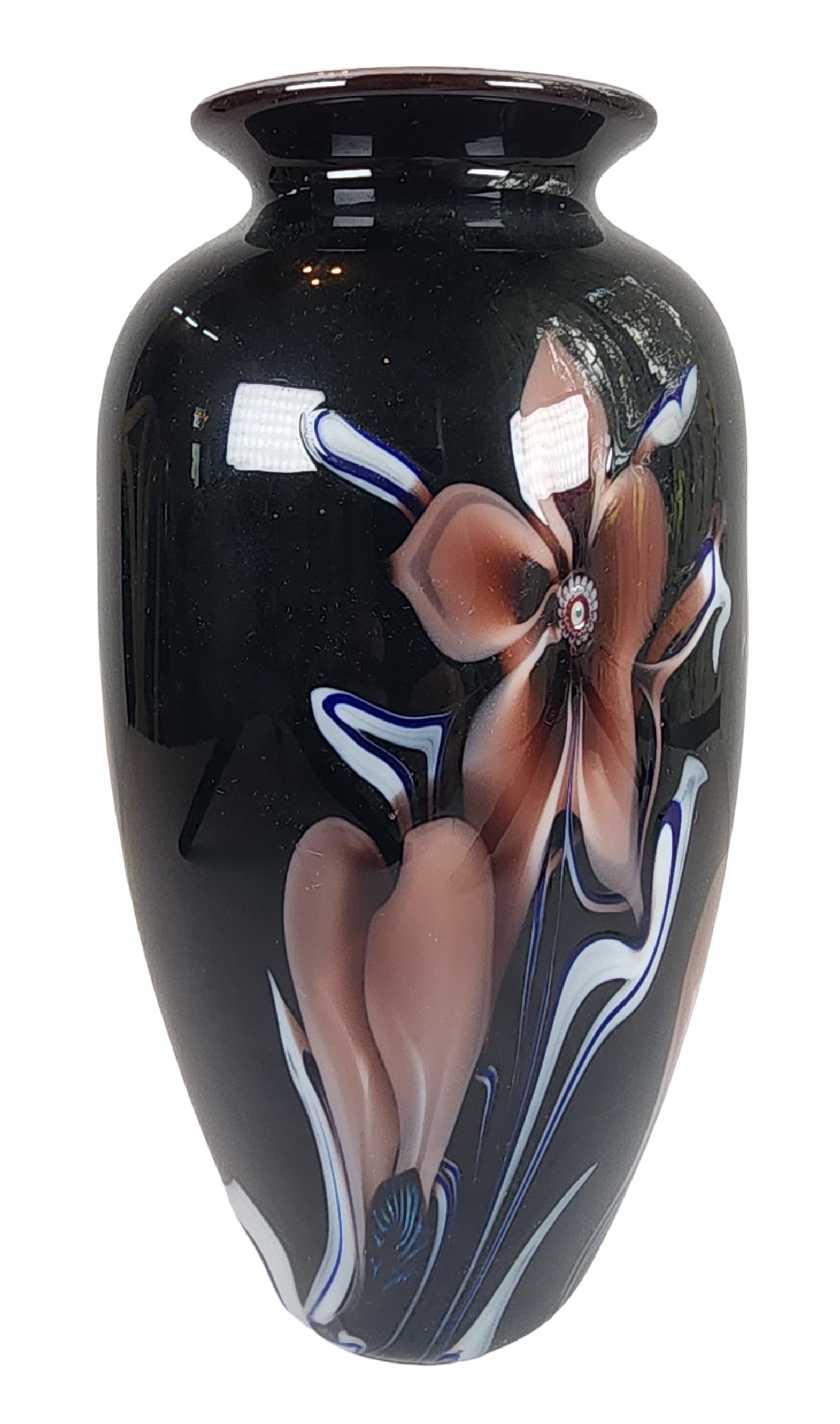 Rare Vintage 1983 RICHARD SATAVA Black Art Glass Flower Vase (1 of 6)