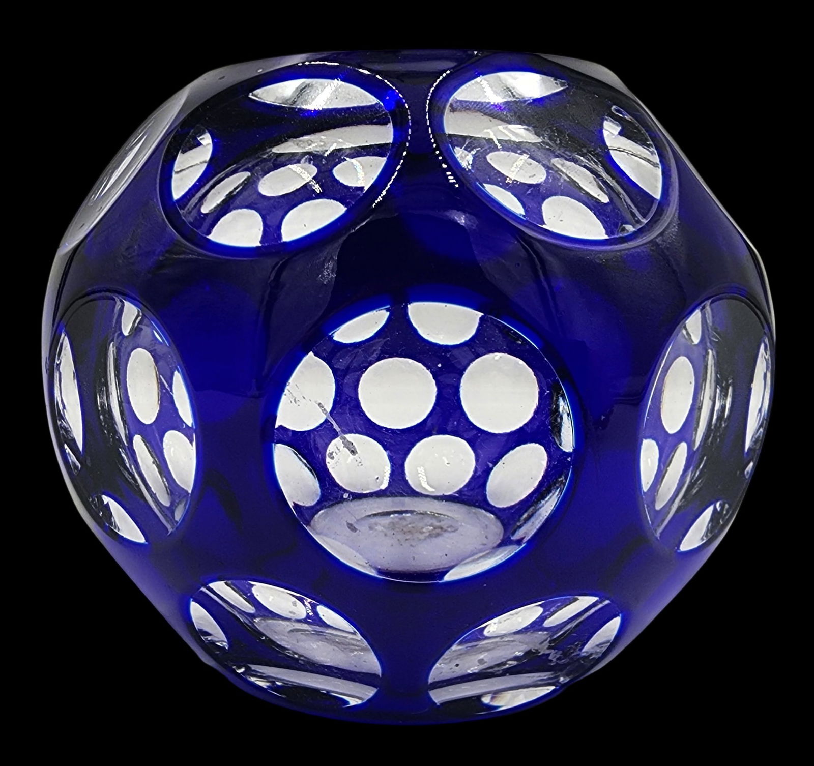 Antique ca. 1900 Bohemian Blue Cut-to-Clear Crystal Ball Vase (1 of 6)