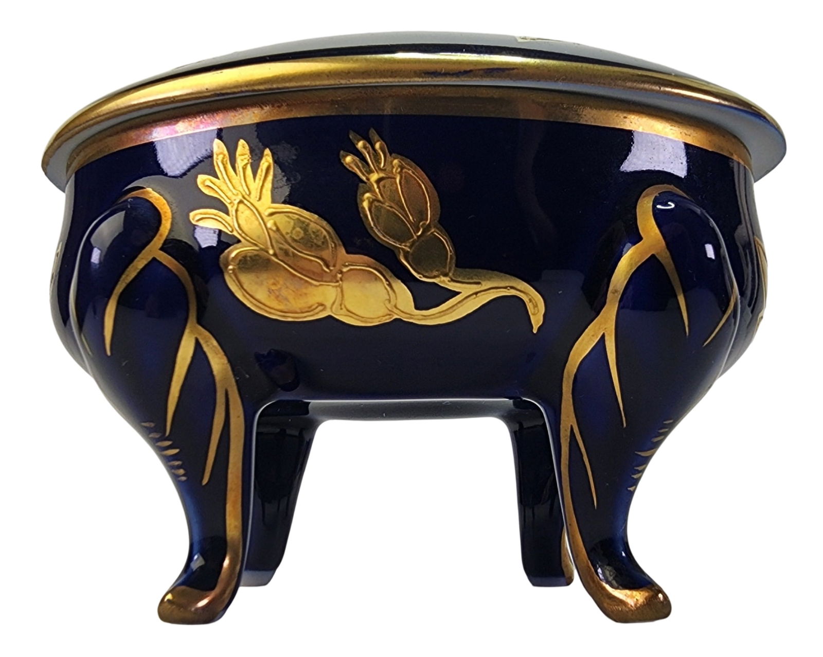 Vintage ca. 1950 German Gold Painted Cobalt Blue Porcelain Trinket Box (1 of 11)