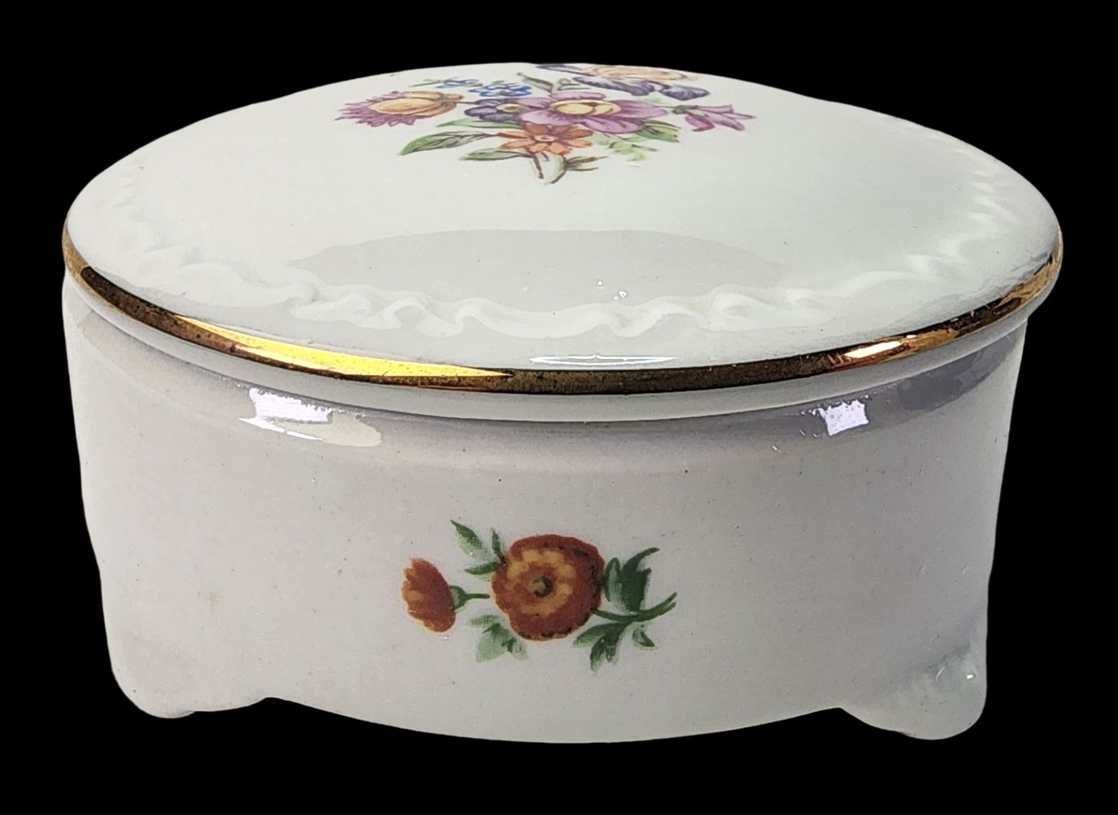 Vintage ca. 1950 European Hand Painted White Porcelain Trinket Box (1 of 8)