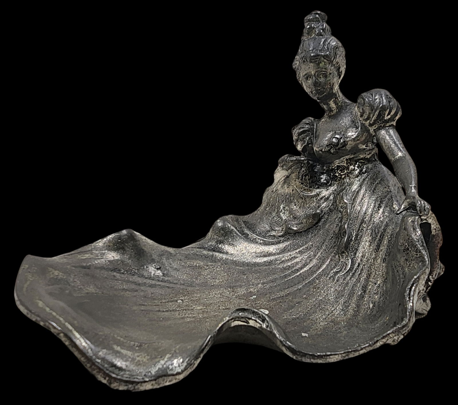 Antique Art Nouveau European Lady Shaped Pewter Trinket Dish (1 of 4)