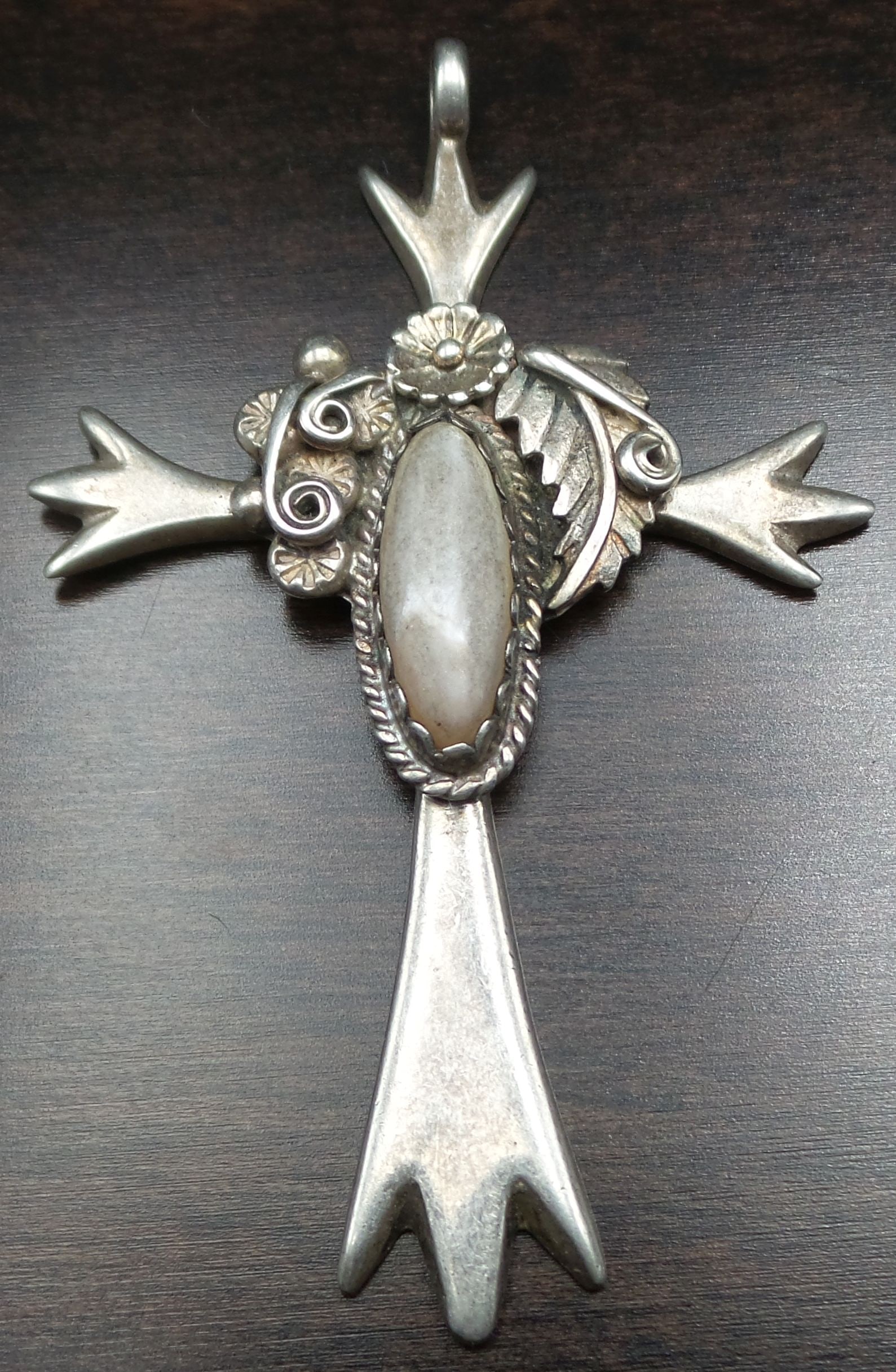Vintage Mid-Century Mexican Sterling Silver & Gemstone Cross Pendant (1 of 6)