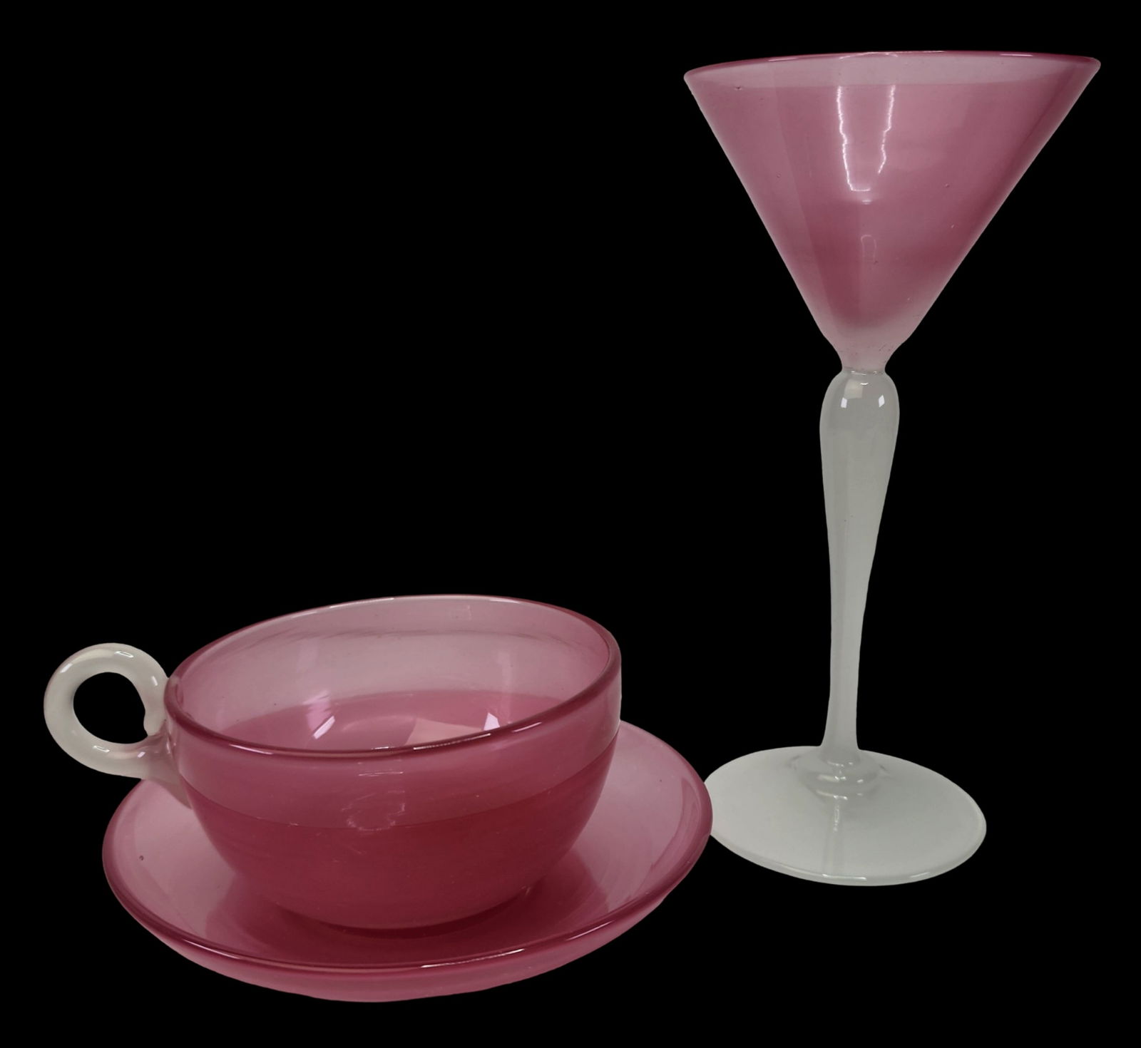 Antique ca. 1920 STEVENS & WILLIAMS Pink Rosaline Teacup & Saucer Set & Martini Glass (1 of 7)