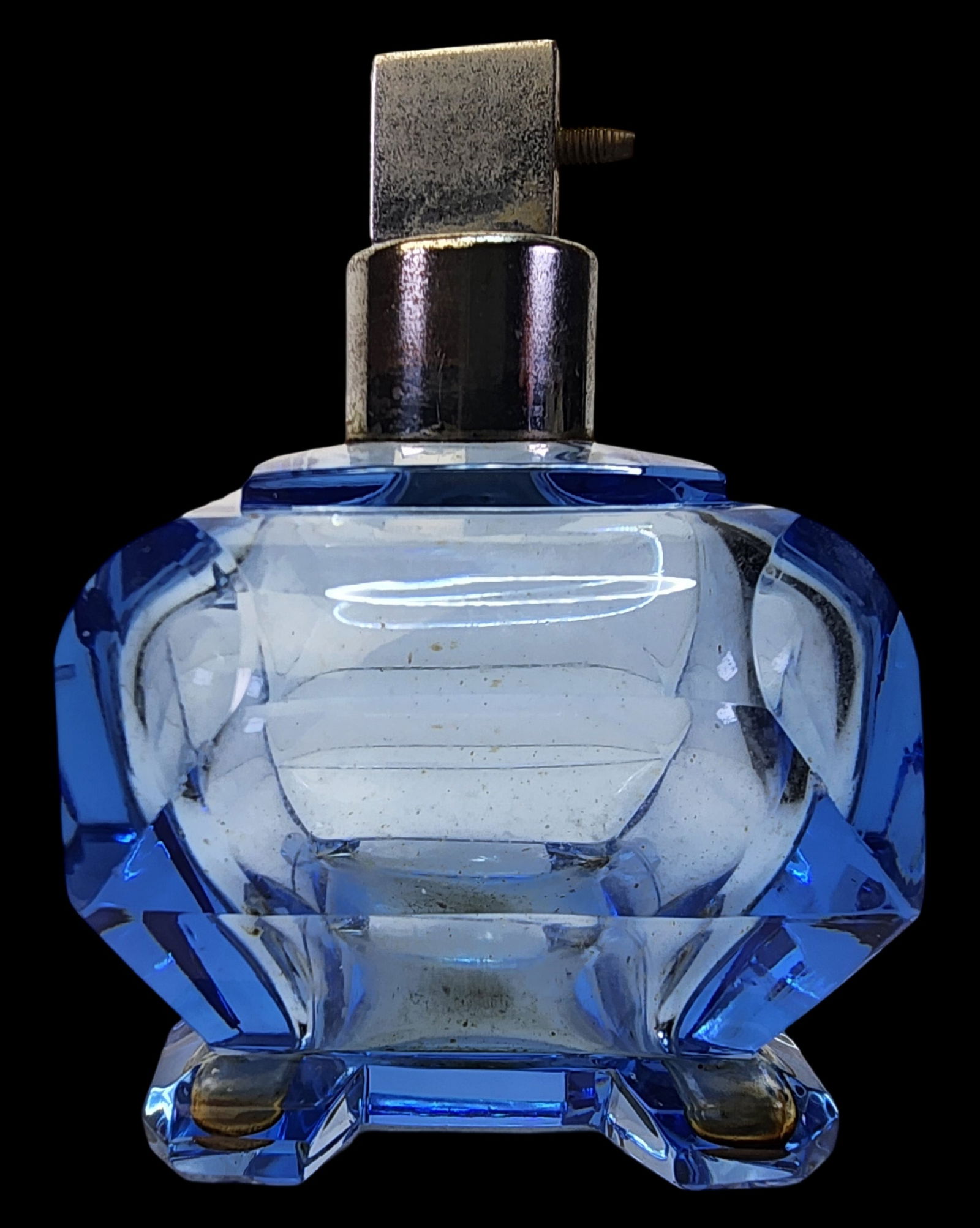 Vintage Art Deco European Blue Glass Perfume Atomizer Bottle (1 of 8)
