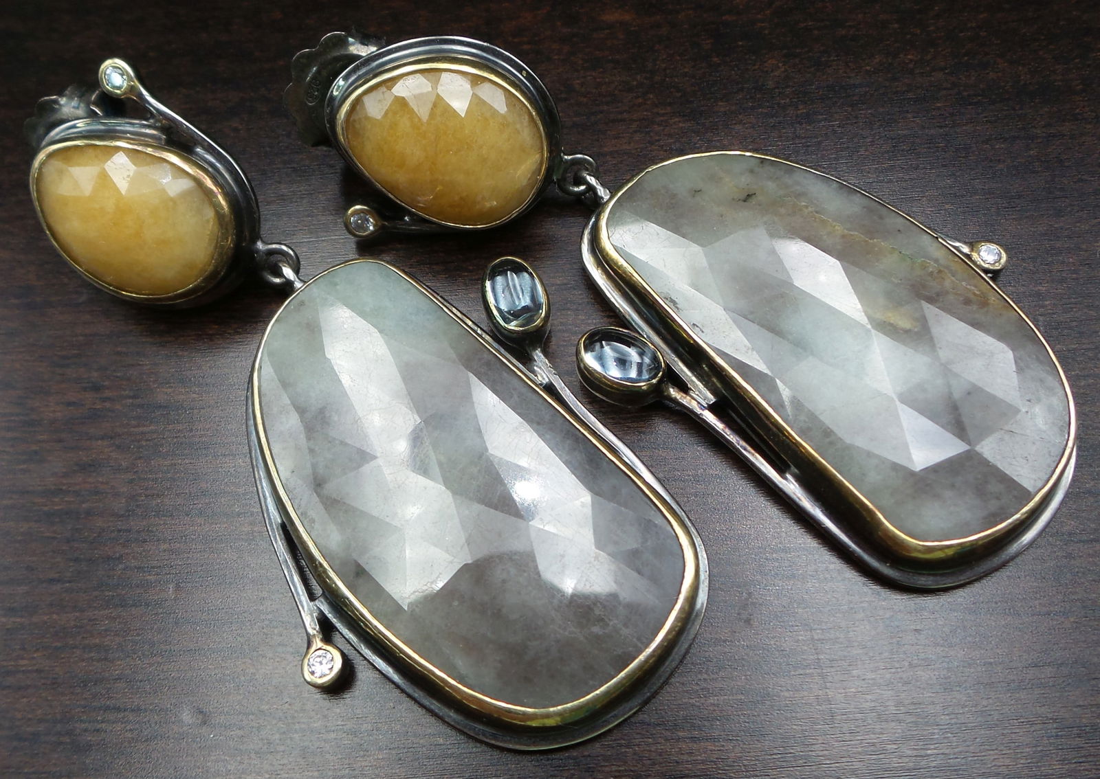 Pair of Large Sterling Silver & Gemstone Signed Designer Earrings (1 of 7)