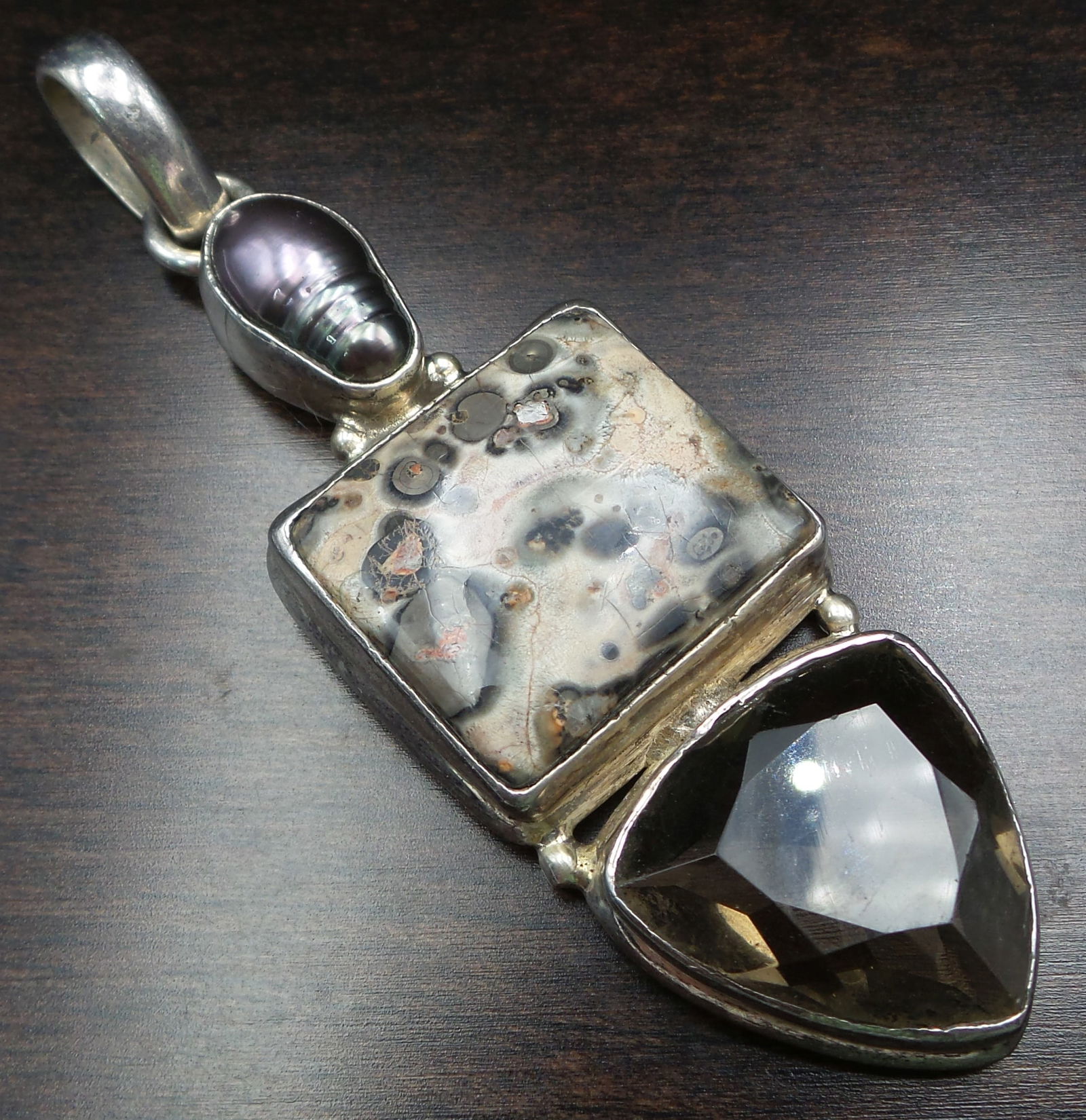 Large Sterling Silver & Gemstone Signed Designer Pendant (1 of 6)