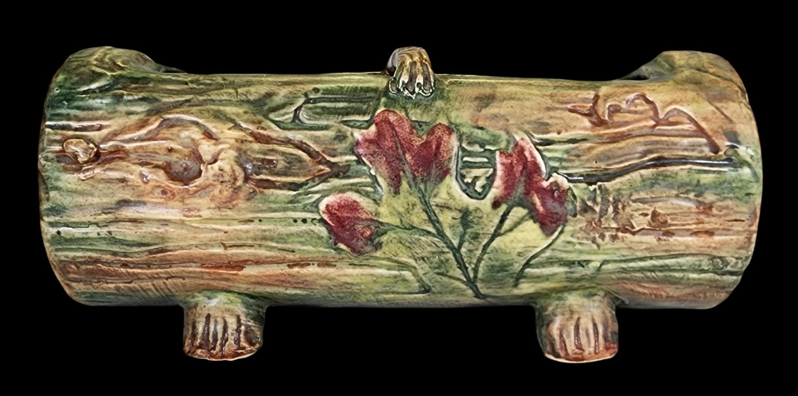 Vintage WELLER Green/Brown Ceramic Woodcraft Oak Leaf Planter (1 of 5)