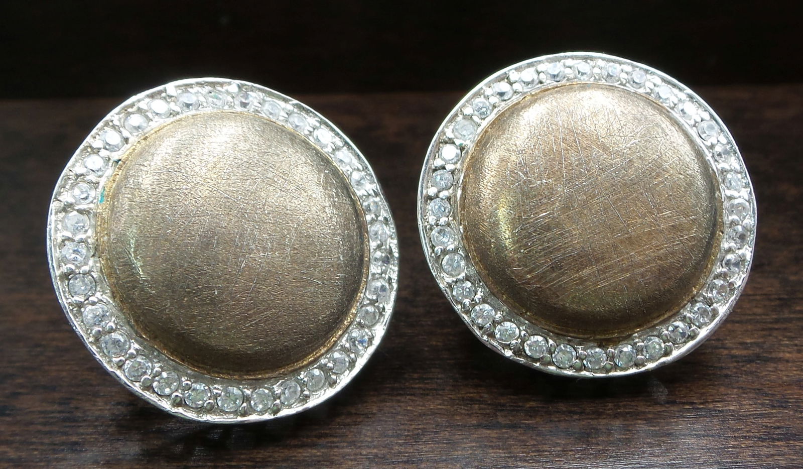 Pair of Vintage Two-Tone Sterling Silver & Rhinestone Earrings (1 of 7)
