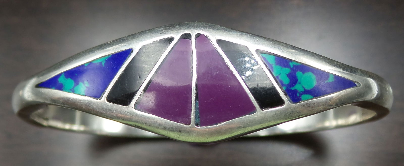 Vintage Mexican Sterling Silver & Inlaid Gemstone Designer Bracelet (1 of 5)