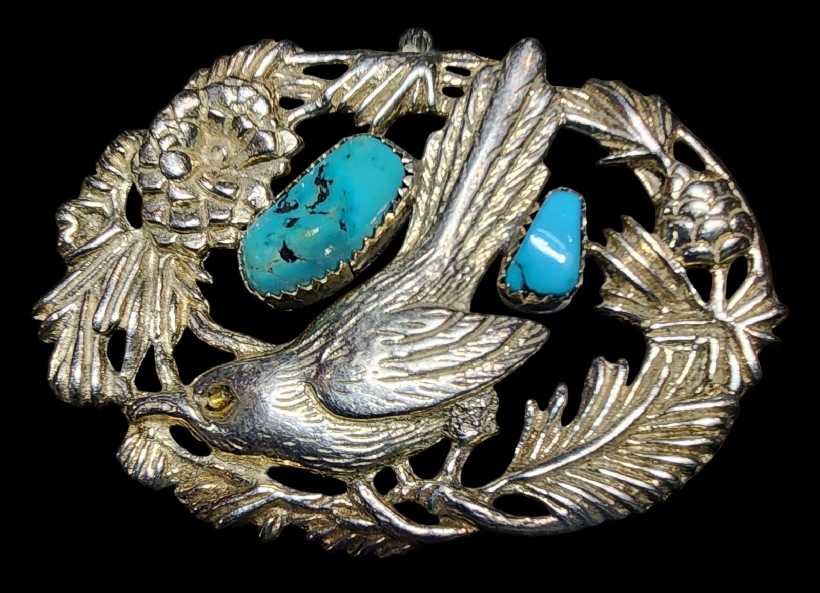 Large Vintage Native American Sterling Silver & Turquoise Bird Pendant (1 of 4)