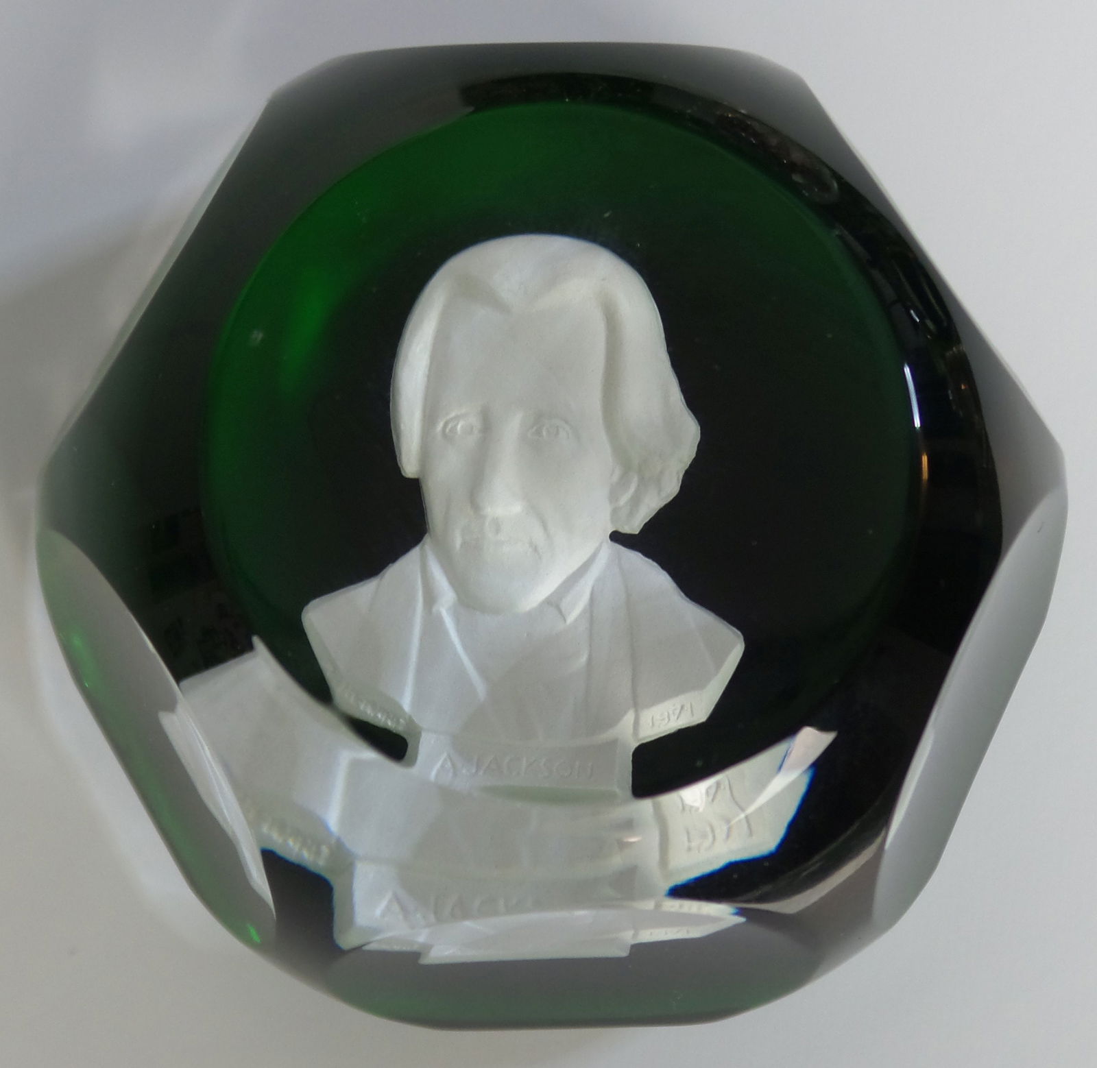 Vintage BACCARAT France Andrew Jackson Presidential Sulphide Crystal Paperweight (1 of 6)
