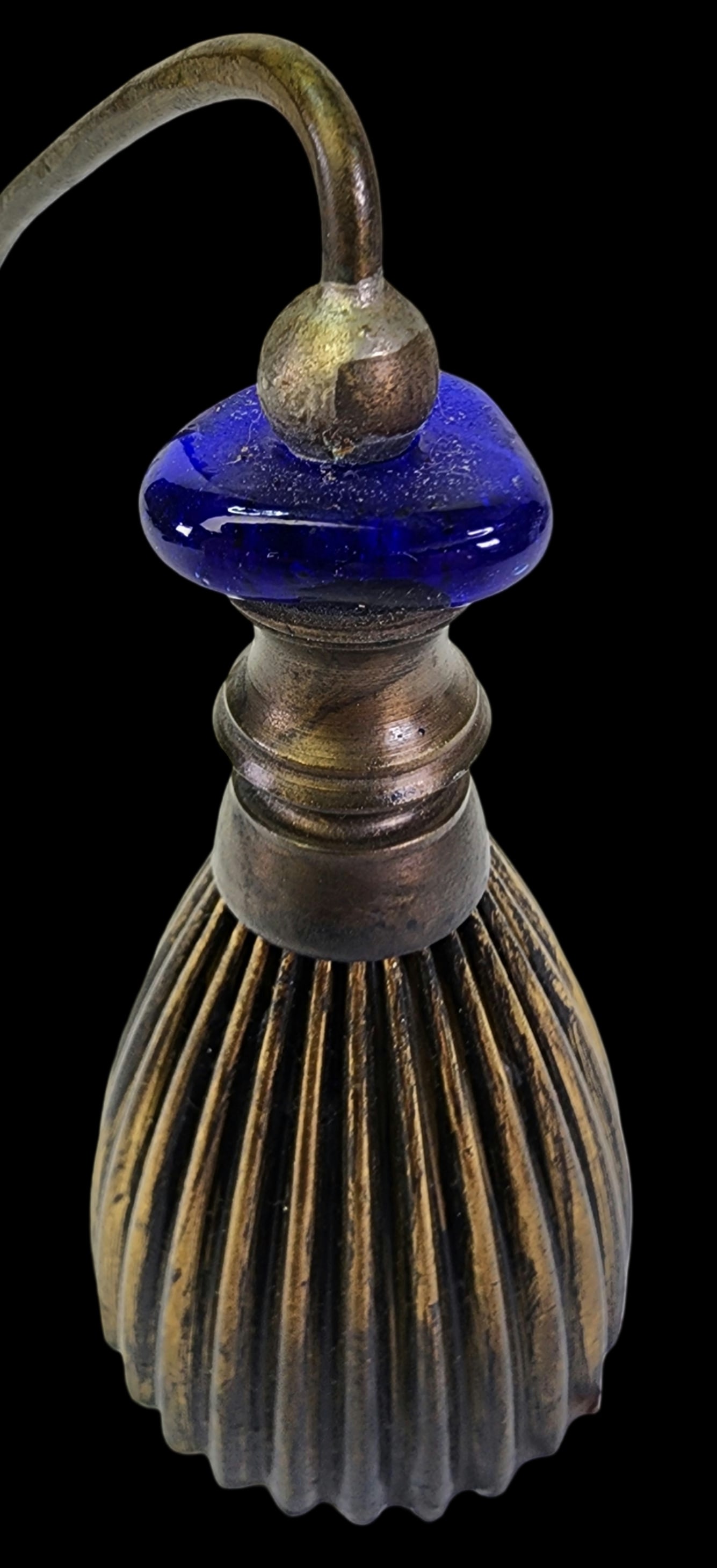Vintage Ornate Handmade Brass & Blue Glass Candle Snuffer (1 of 6)