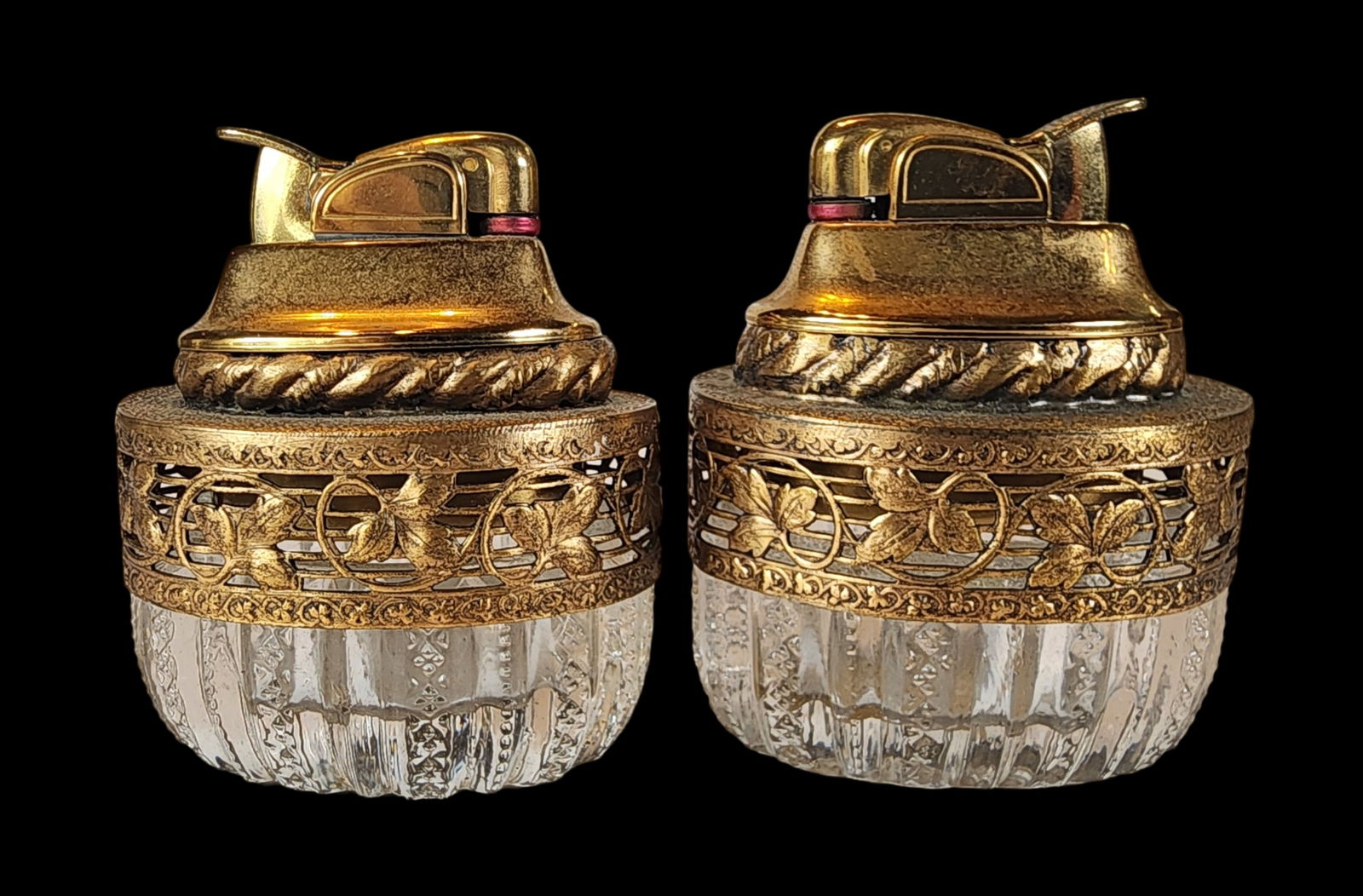 Pair of Vintage EVANS Brass & Crystal Lighters (1 of 5)