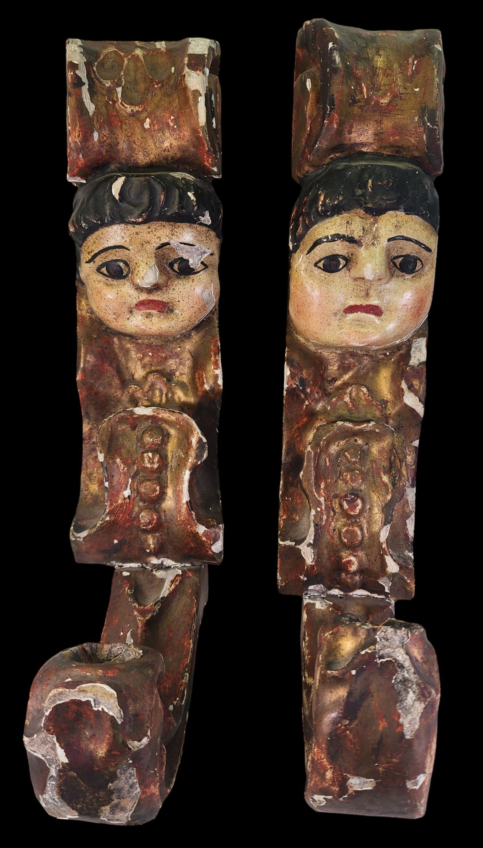 Pair of Antique Continental Carved Wood & Painted Plaster Wall Candle Sconces (1 of 13)