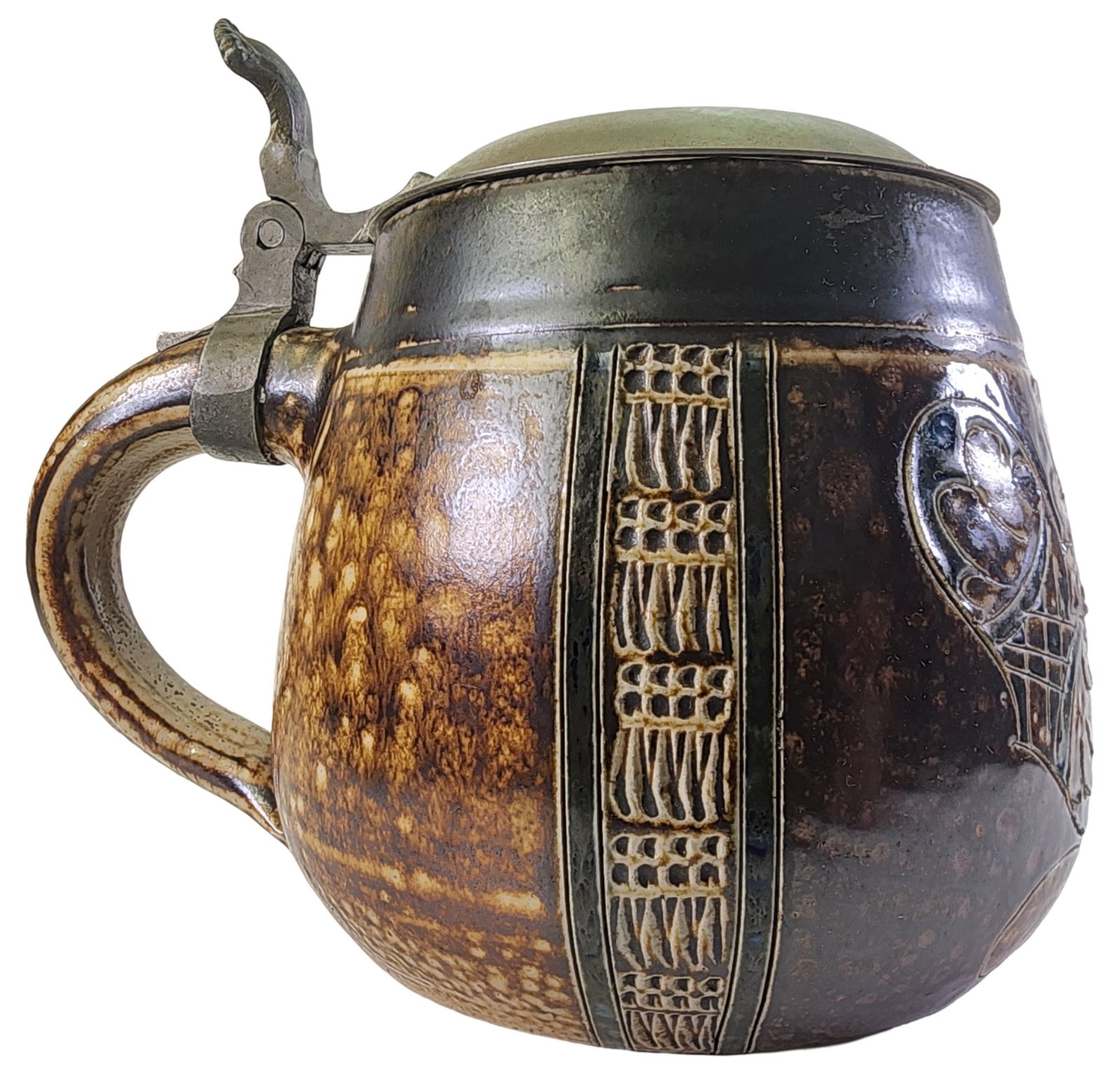 Vintage Handmade German Wekara Stoneware & Pewter Beer Stein Auction
