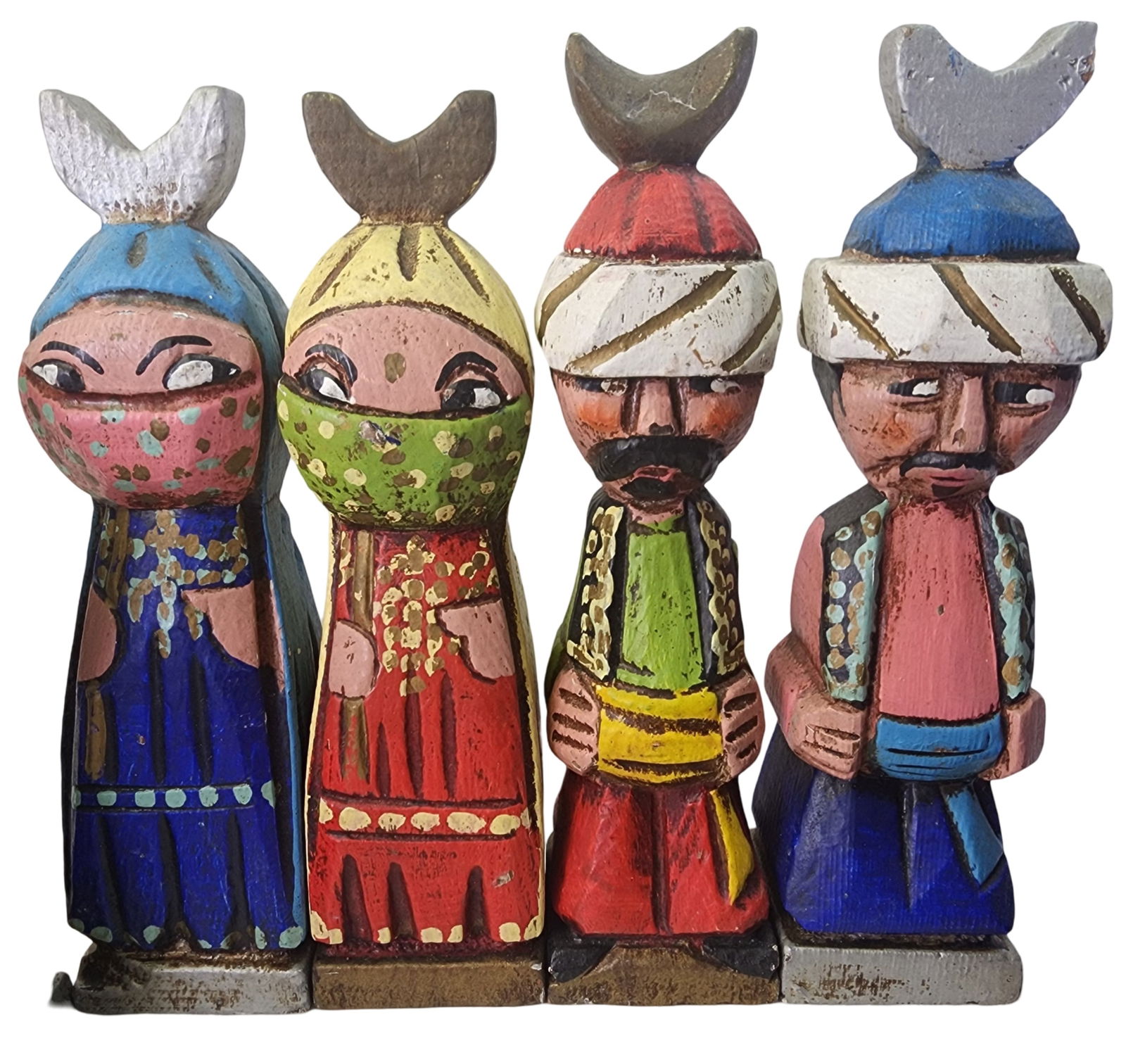 Very Unusual Vintage Hand Carved & Painted Wood Oriental Chess Set (1 of 10)