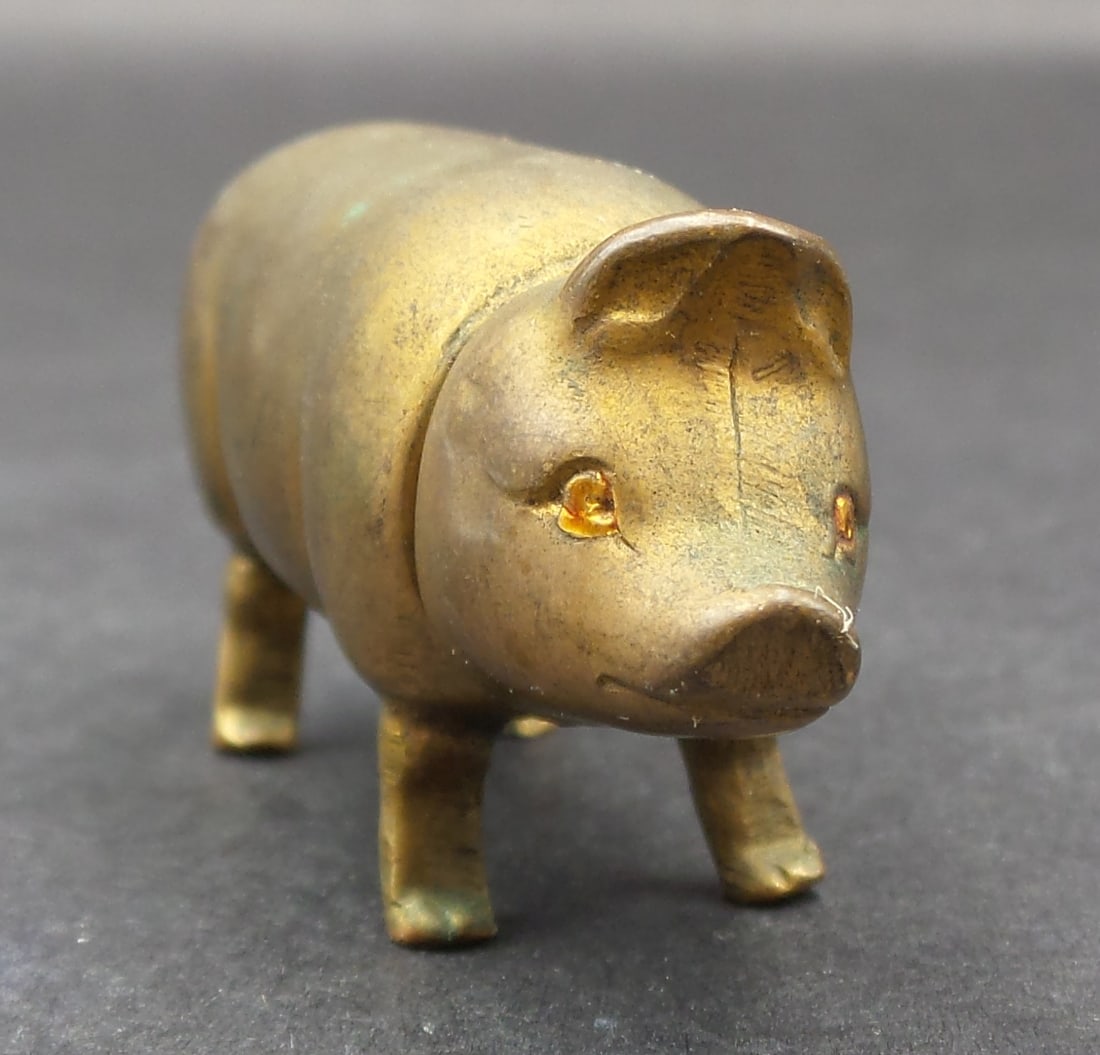 Rare Antique ca. 1900 French Brass Cigar Tool in Pig Shape (1 of 7)