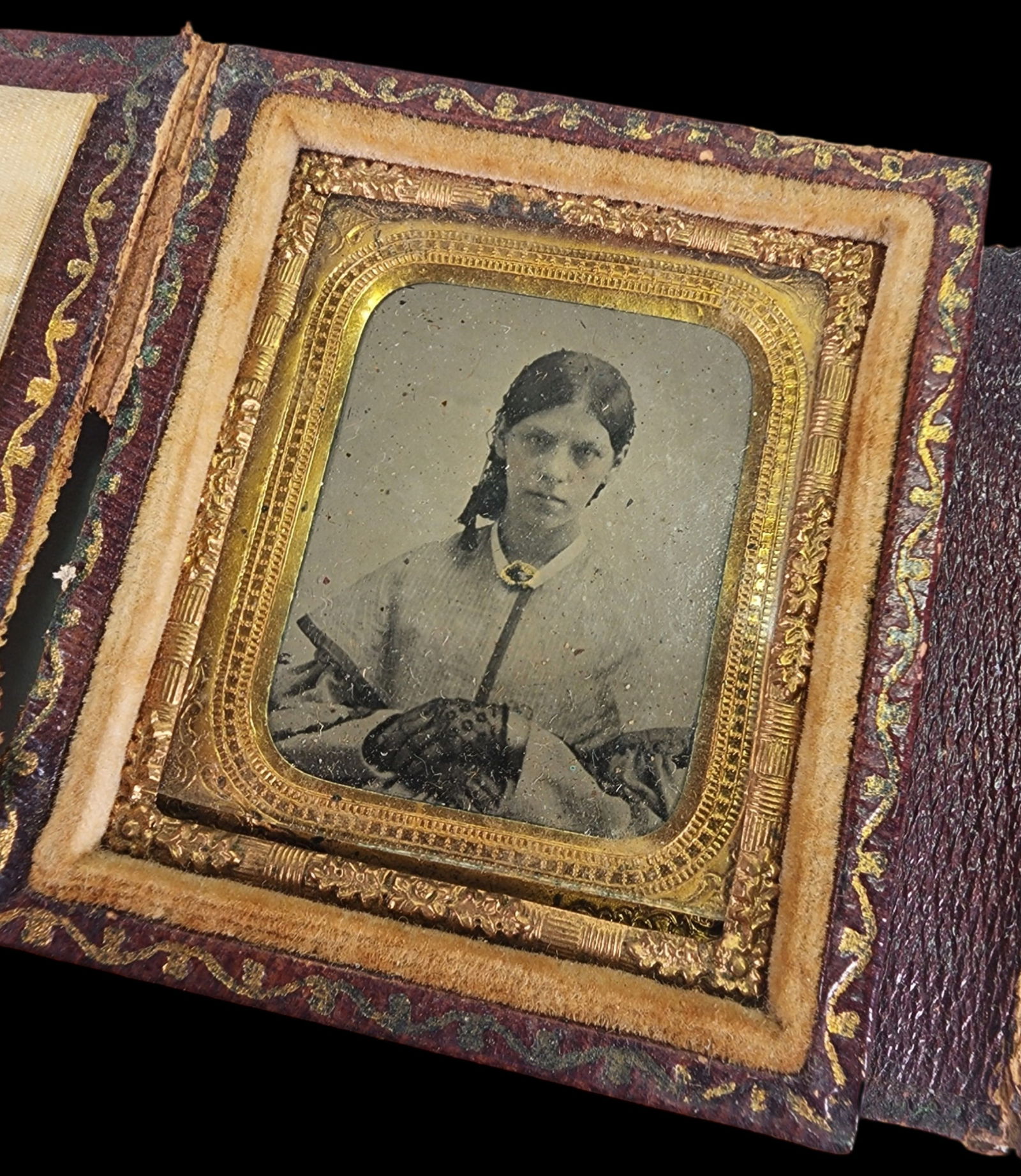 Antique Daguerreotype of a Young Lady in Fold-Over Leather Case (1 of 4)